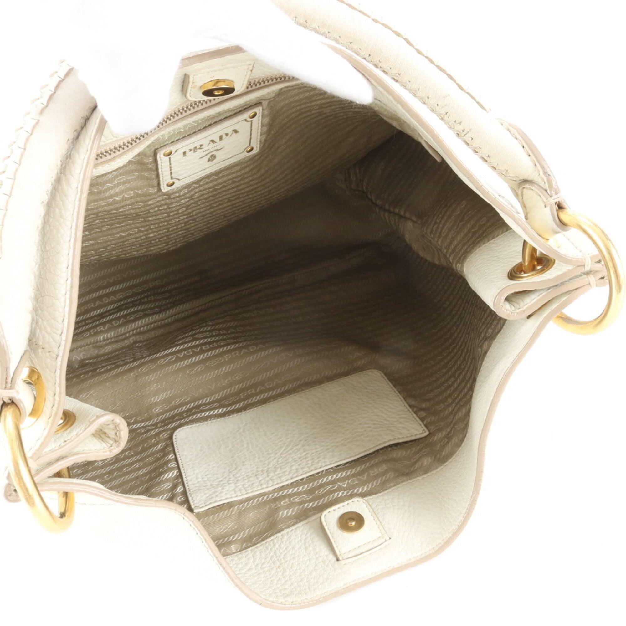 Prada White Leather Handbag Shoulder Bag Tote Bag (Pre-Owned)
