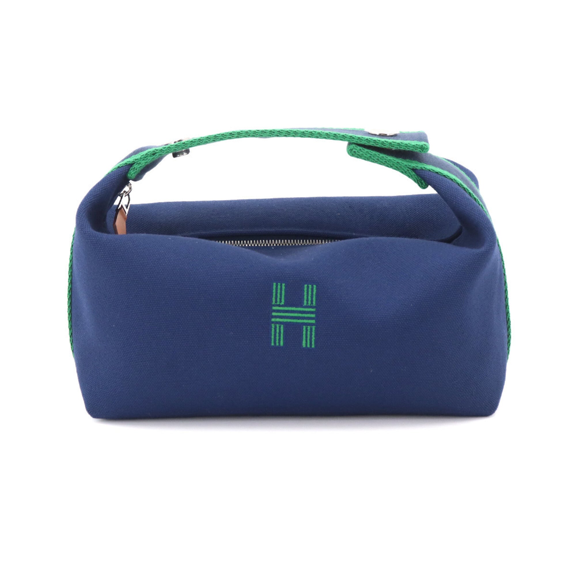 Hermes Black Blue Marine Green Toile H Handbag Pouch (Pre-Owned)