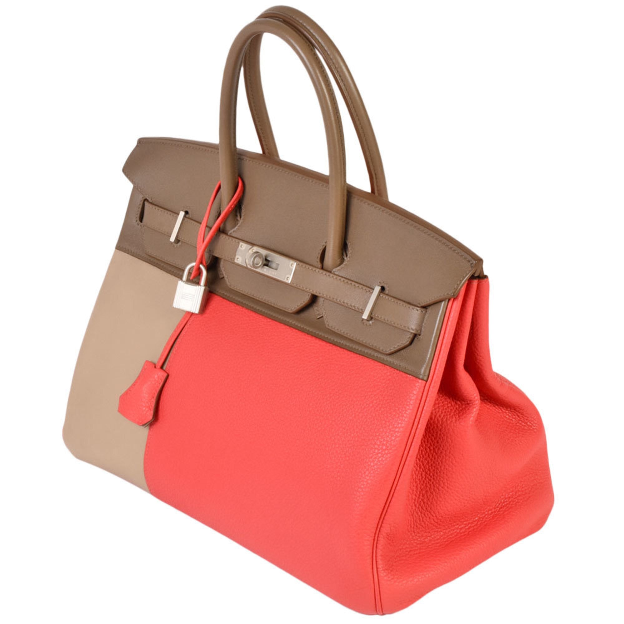 Hermes Birkin Argile Beige Etoupe Gray Pink Rose Jaipur White Taurillon Clemence Leather Handbag (Pre-Owned)