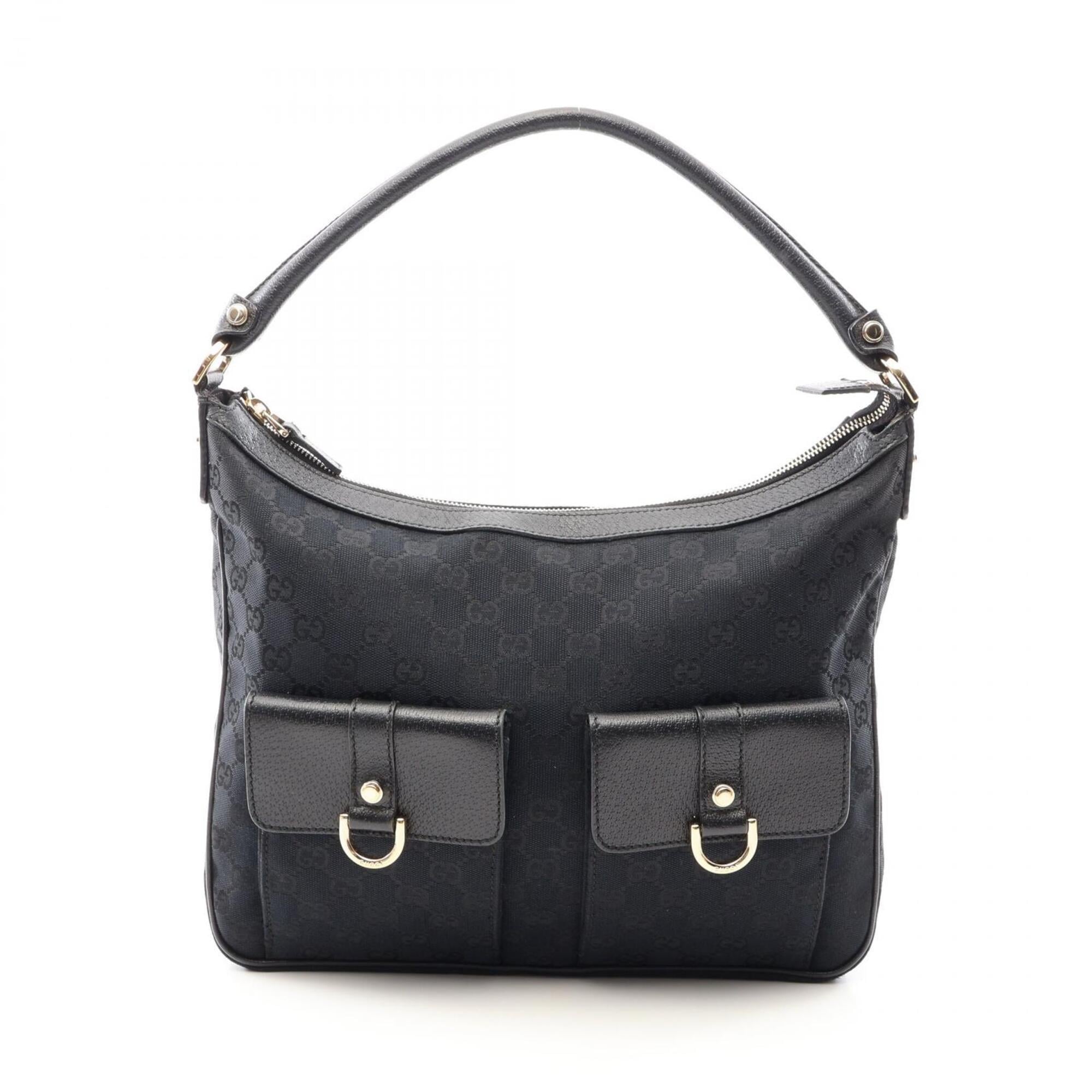 Gucci Black Canvas Leather Handbag Shoulder Bag (Pre-Owned)