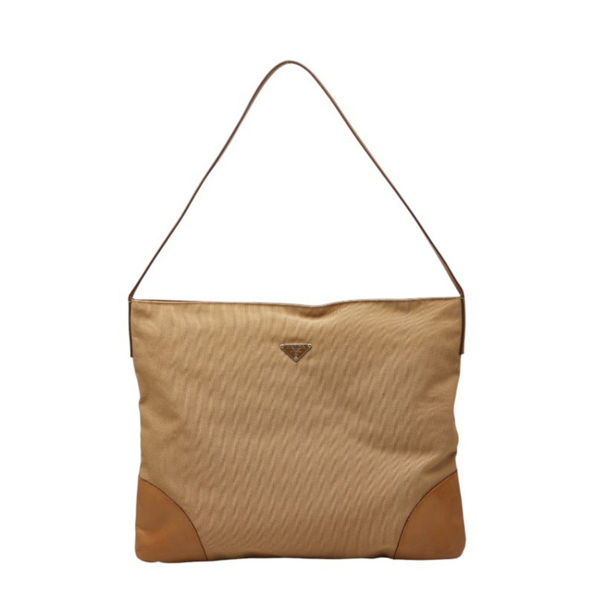 Prada Beige Canvas Leather Shoulder Bag (Pre-Owned)