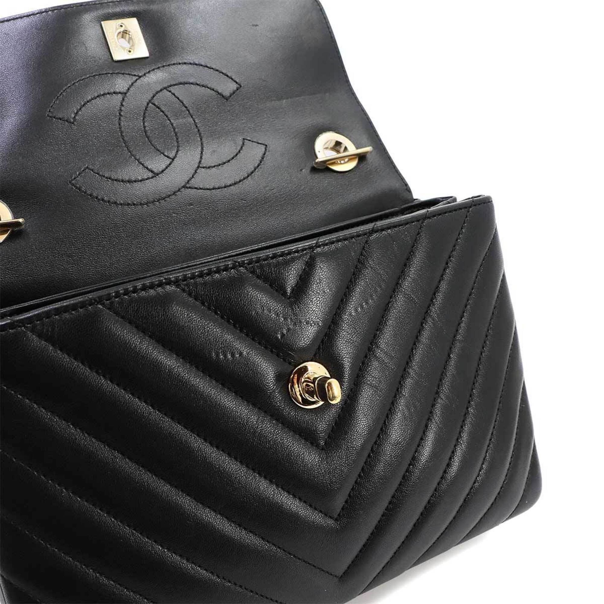Chanel Chevron (V Stitch) Black Leather Handbag (Pre-Owned)