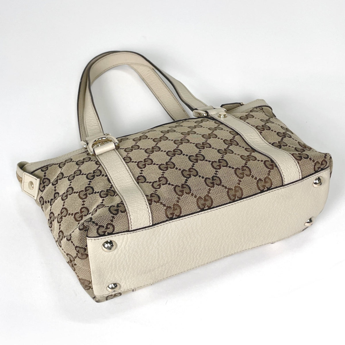 Gucci Gg Canvas Beige Gg Canvas Leather Tote Bag (Pre-Owned)