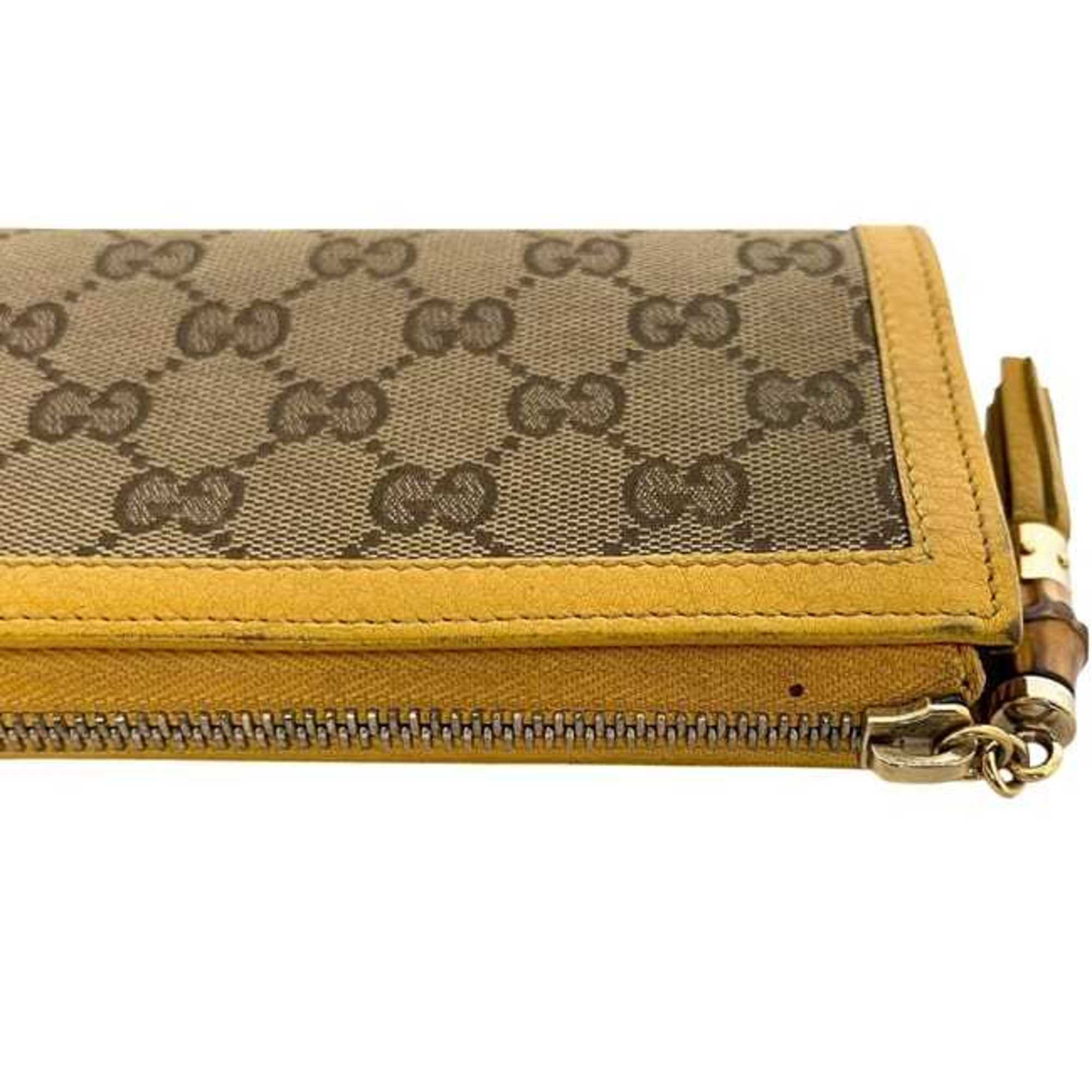 Gucci Bamboo Beige Yellow Gg Canvas Bamboo Long Wallet (Bi-Fold) (Pre-Owned)