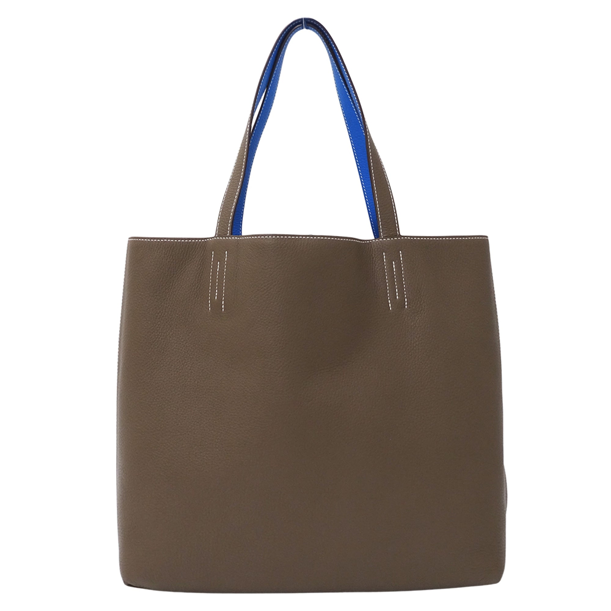 Hermes Blue Etoupe Gray Taurillon Clemence Leather Handbag Tote Bag (Pre-Owned)