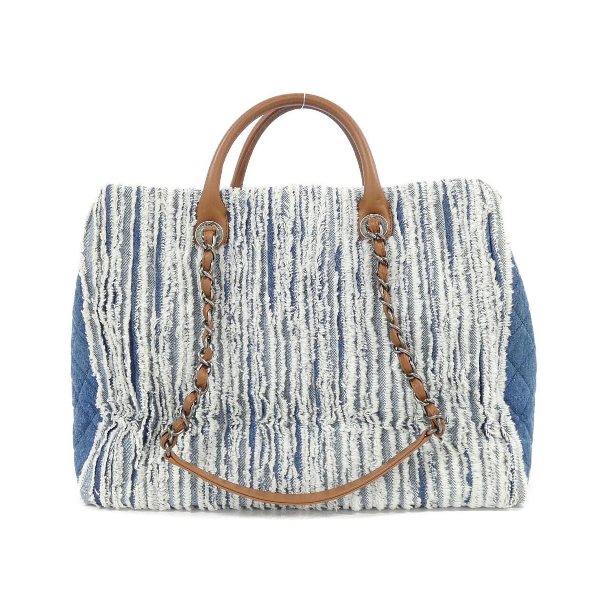 Chanel Denim Blue Brown Denim Handbag (Pre-Owned)