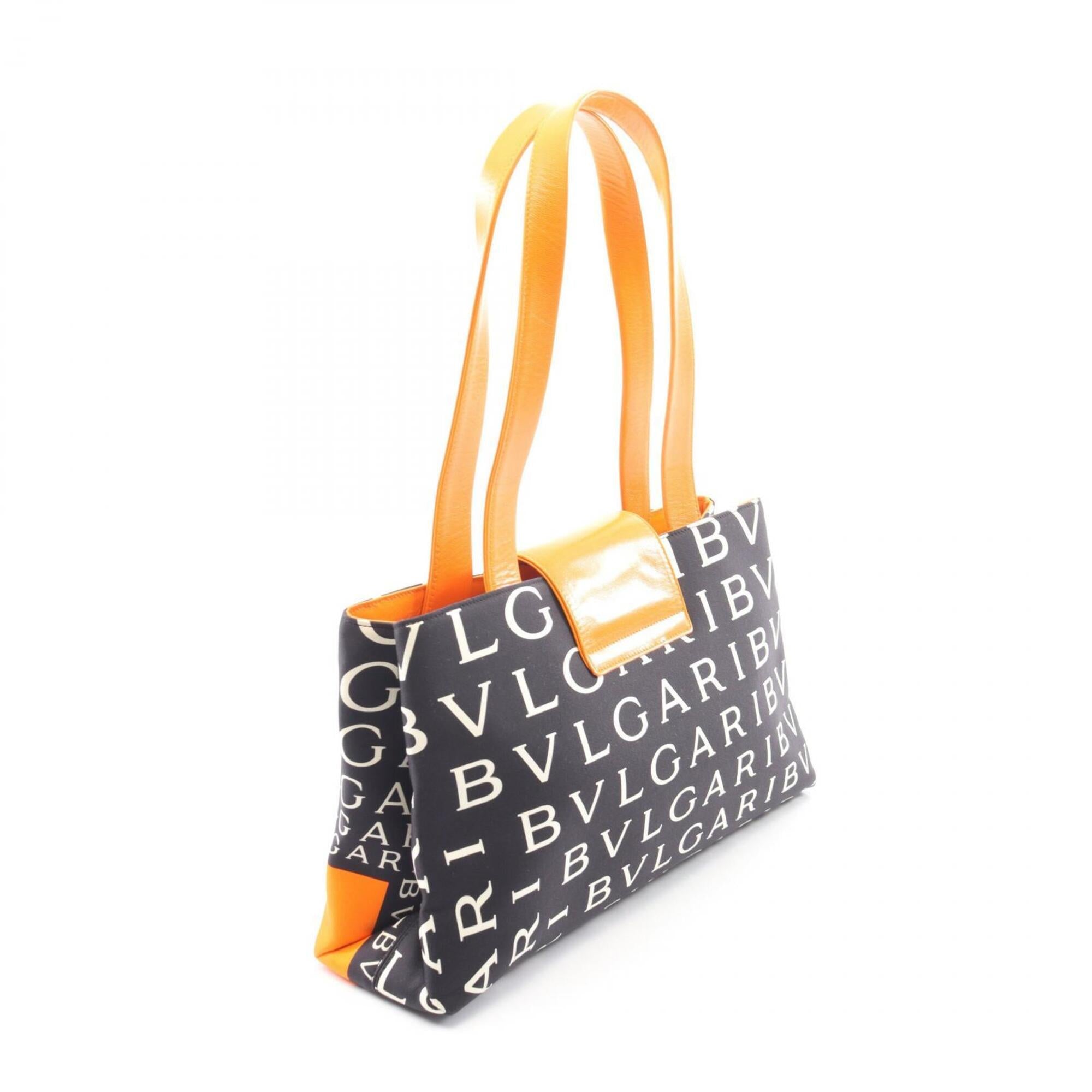 Bvlgari Black Orange Canvas Leather Handbag (Pre-Owned)