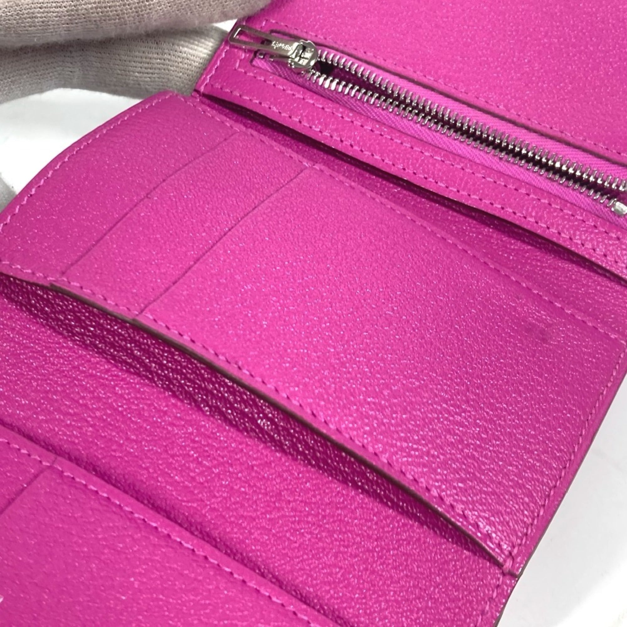 Hermes Pink Purple Chevre Leather Wallet (Tri-Fold) (Pre-Owned)