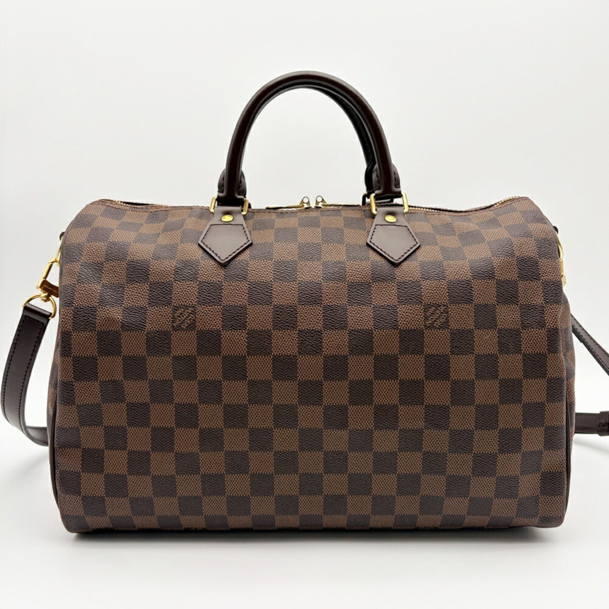 Louis Vuitton Damier Ebene Damier Canvas Leather Boston Bag Shoulder Bag (Pre-Owned)