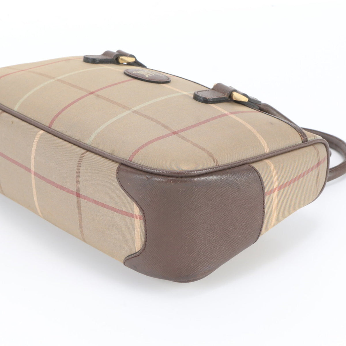 Burberry Brown Leather Canvas Handbag Shoulder Bag Tote Bag (Pre-Owned)