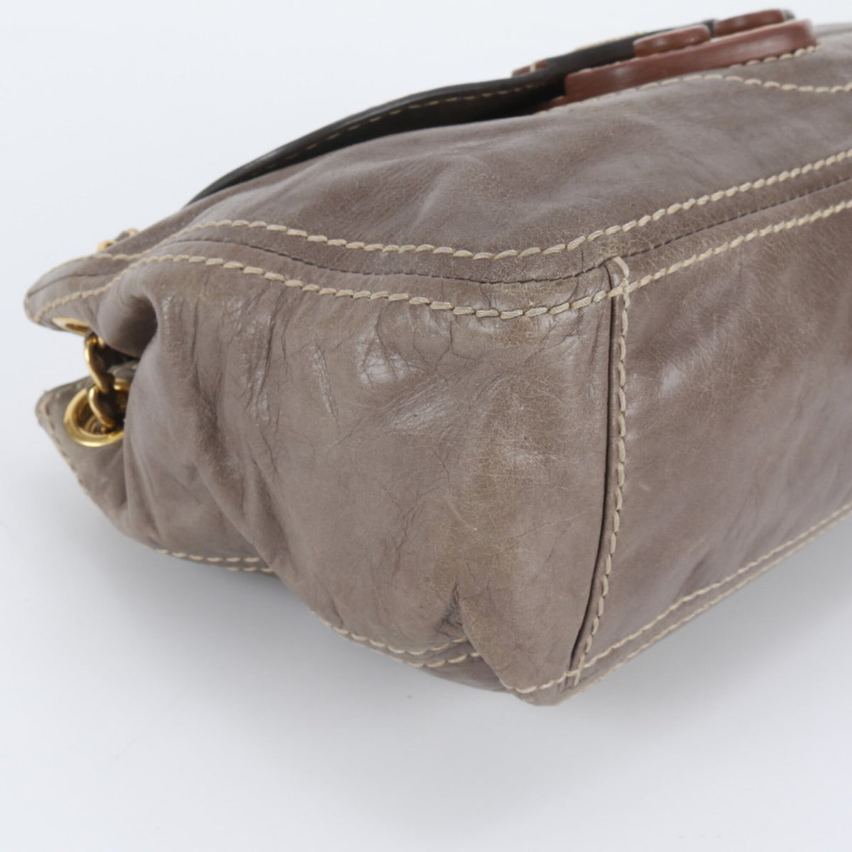 Prada Gray Leather Shoulder Bag (Pre-Owned)