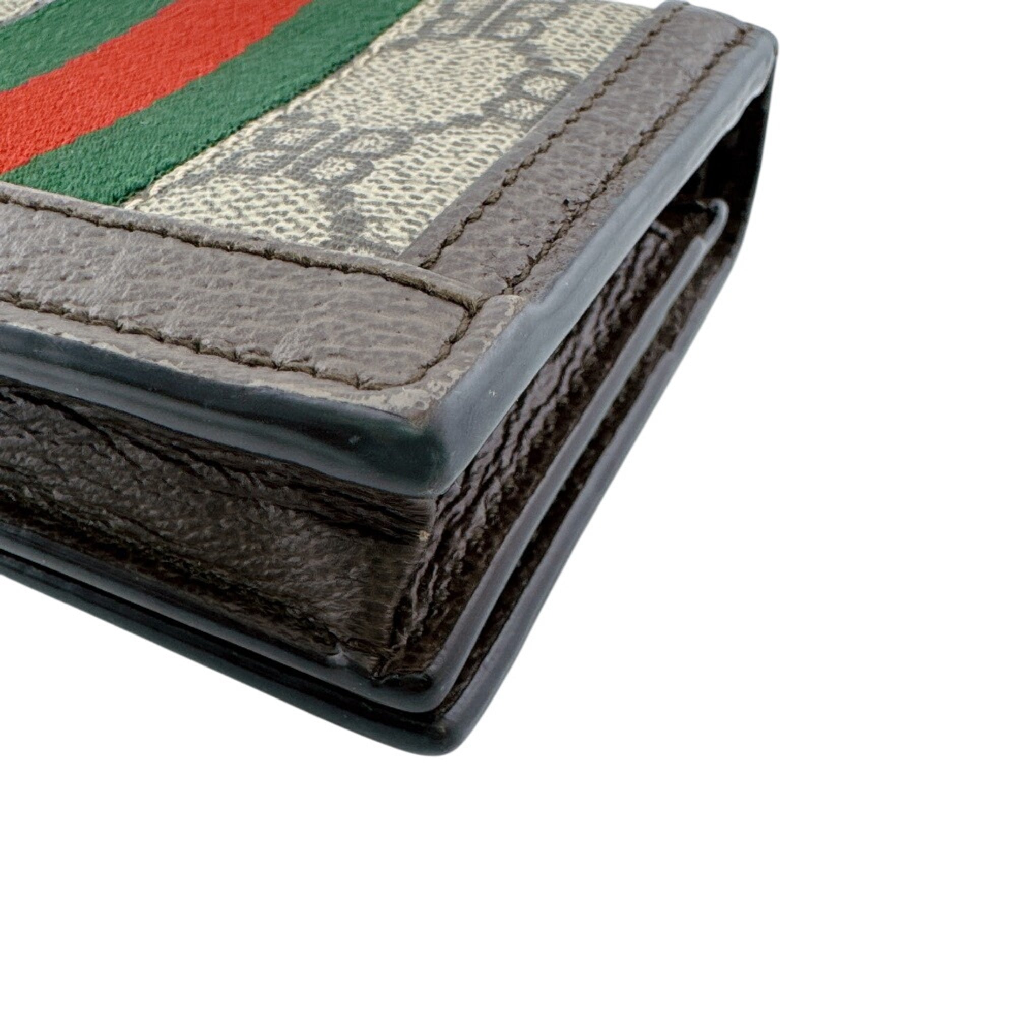 Gucci Brown Green Red Color Pvc Canvas Leather Wallet (Bi-Fold) (Pre-Owned)