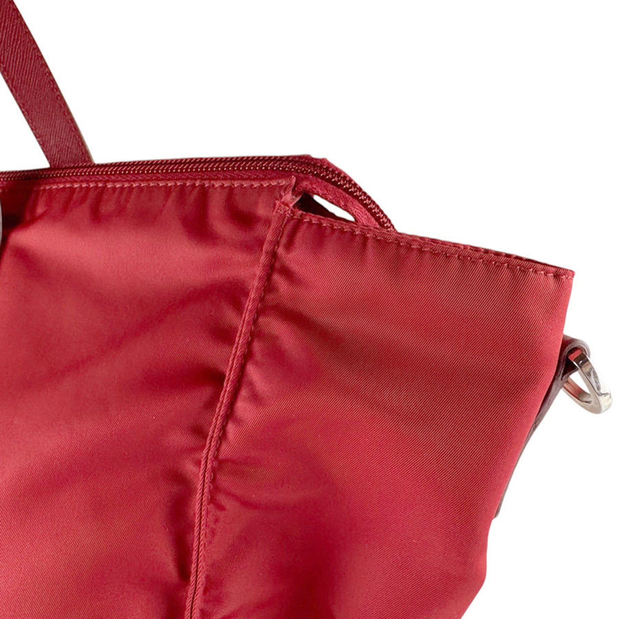 Prada Red Color Nylon Handbag Shoulder Bag (Pre-Owned)