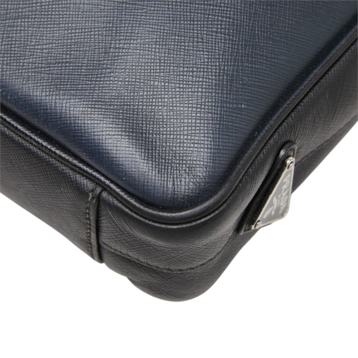 Prada Navy Black Leather Handbag (Pre-Owned)