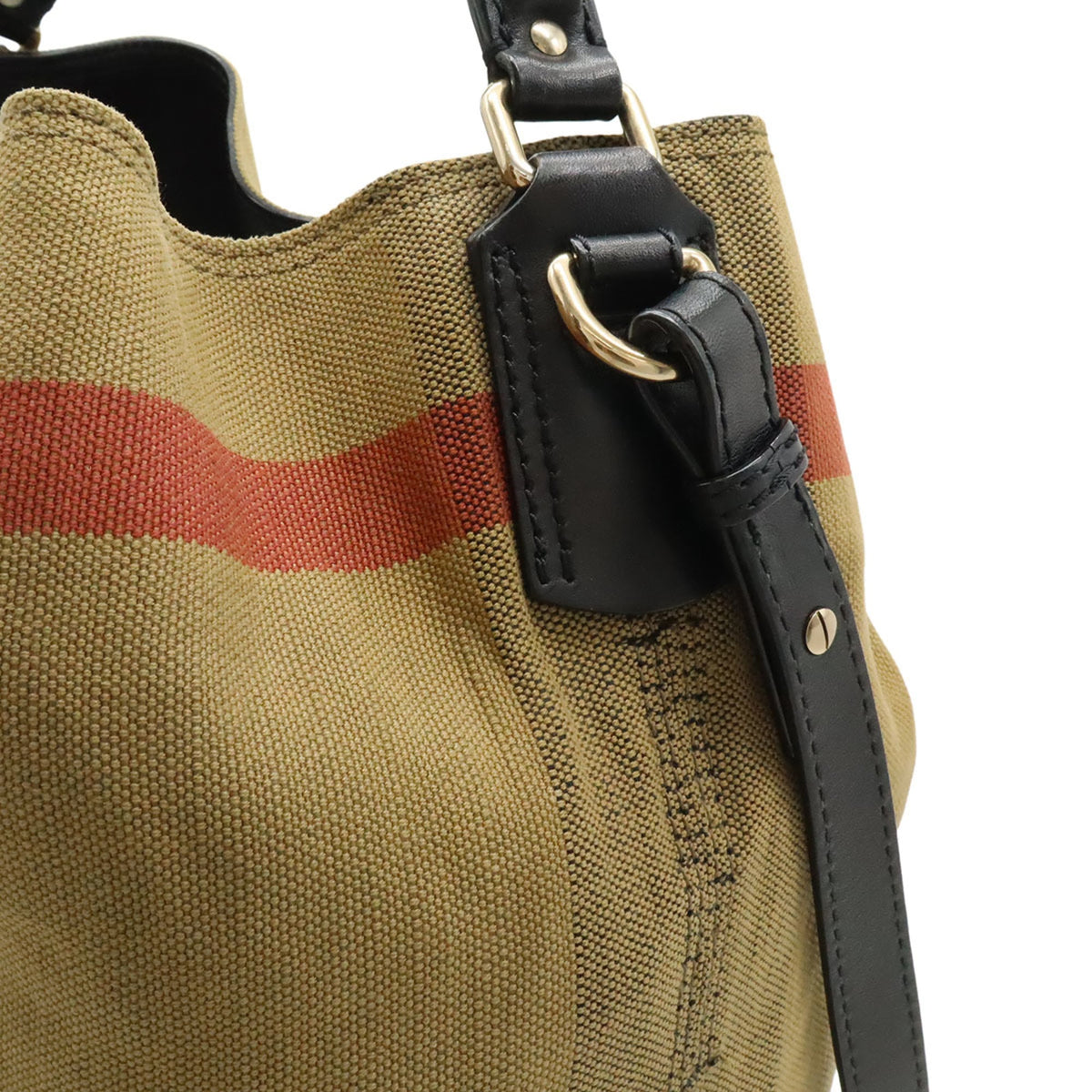Burberry Black Brown Red Color Canvas Leather Shoulder Bag (Pre-Owned)