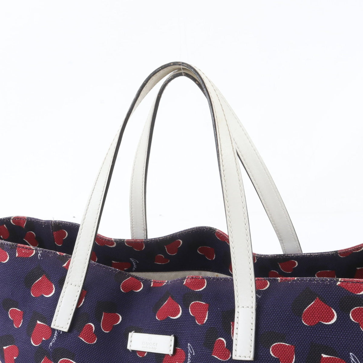 Gucci Navy Red Color Leather Canvas Handbag Shoulder Bag Tote Bag (Pre-Owned)