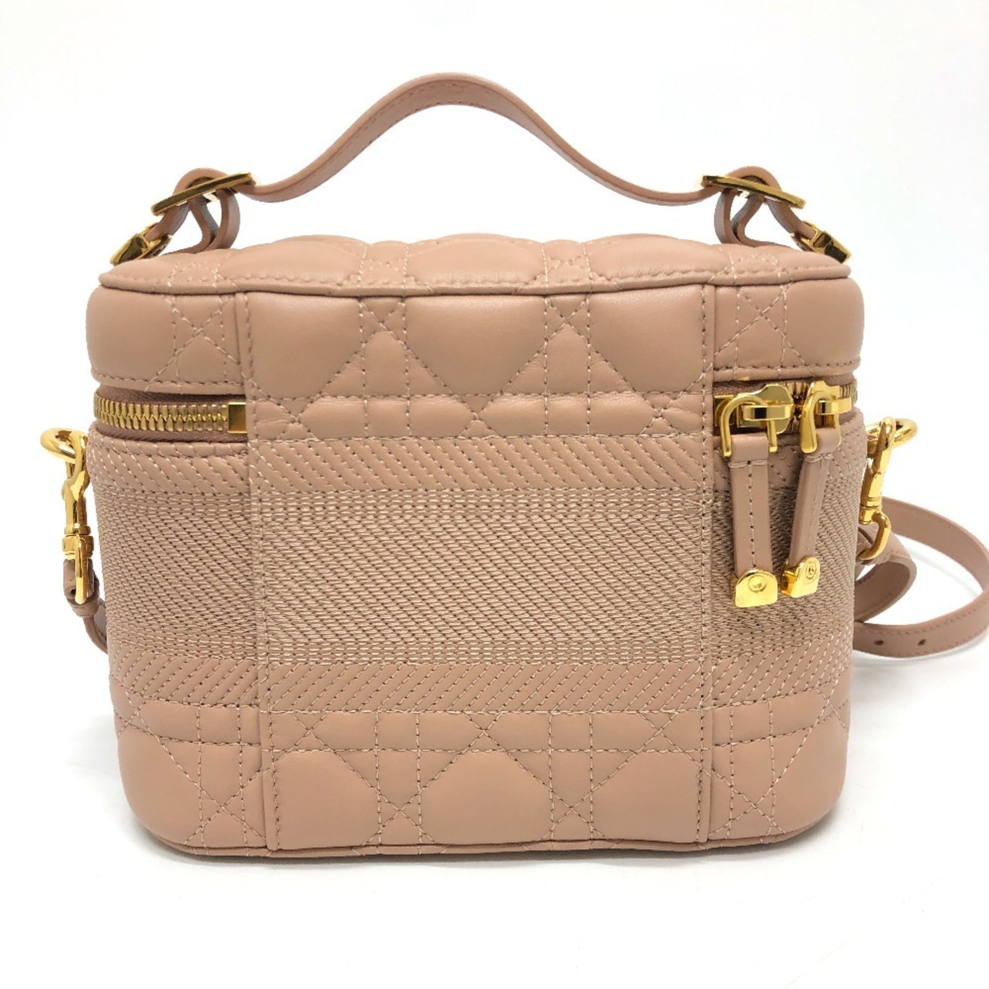 Christian Dior Cannage/Lady Dior Pink Canvas Leather Handbag Vanity Bag (Pre-Owned)