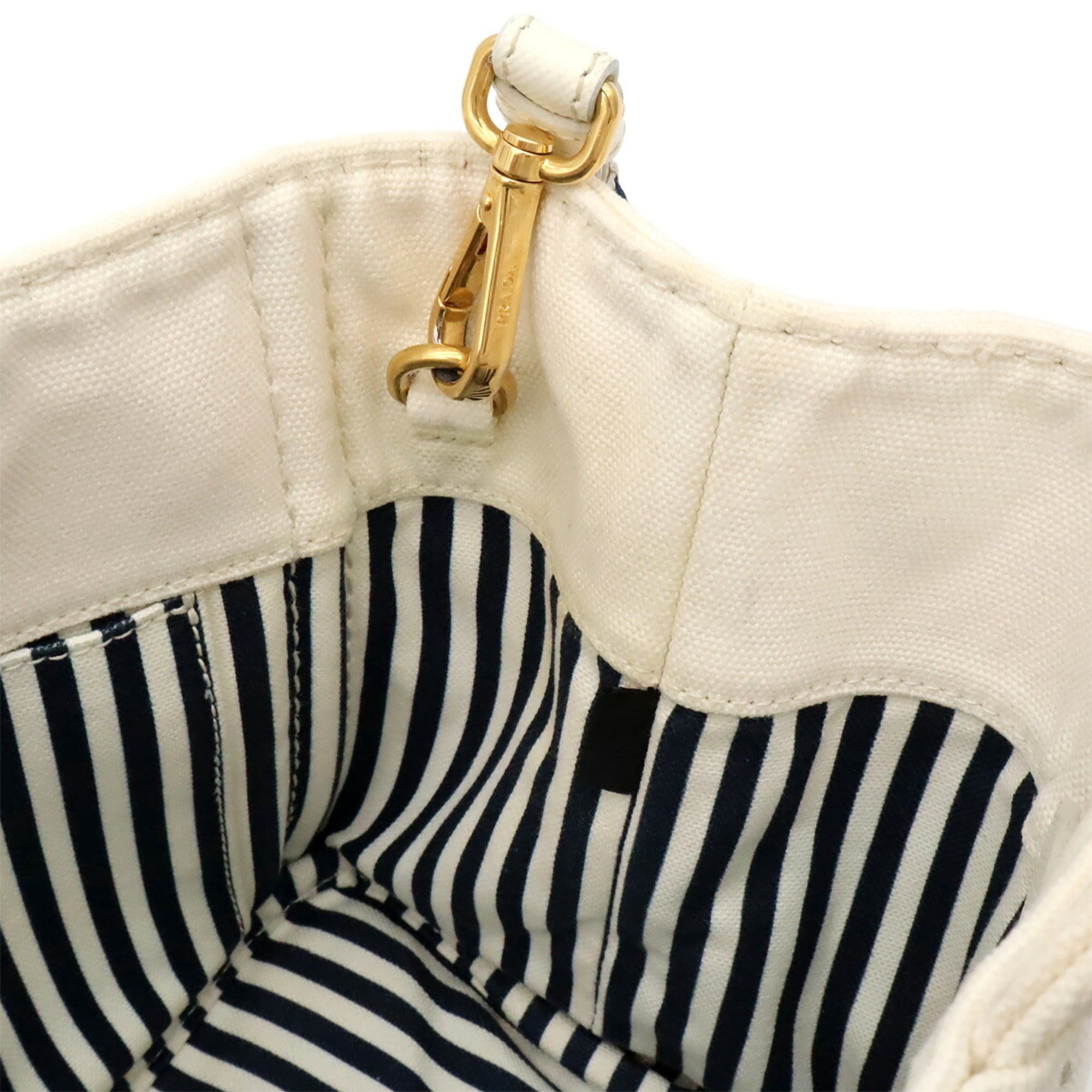 Prada Navy White Yellow Canvas Shoulder Bag Tote Bag (Pre-Owned)