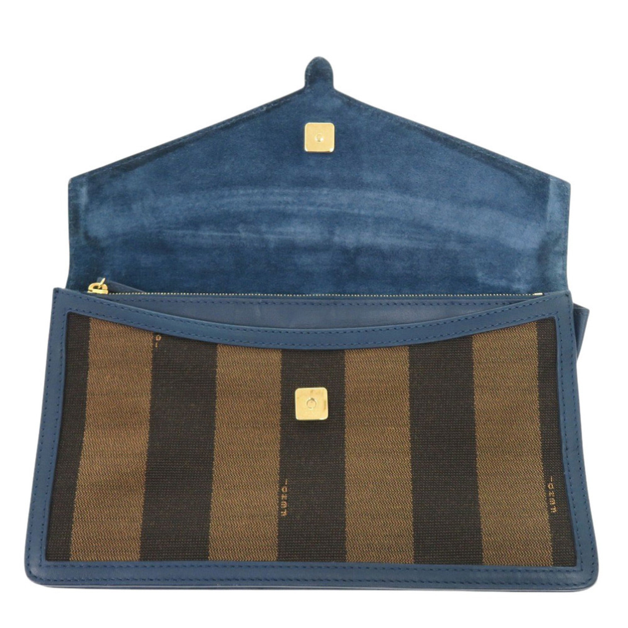 Fendi Blue Brown Leather Canvas Clutch Bag (Pre-Owned)