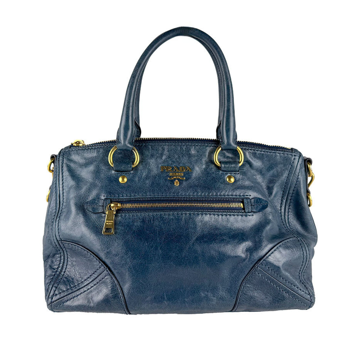 Prada Green Leather Handbag Shoulder Bag (Pre-Owned)