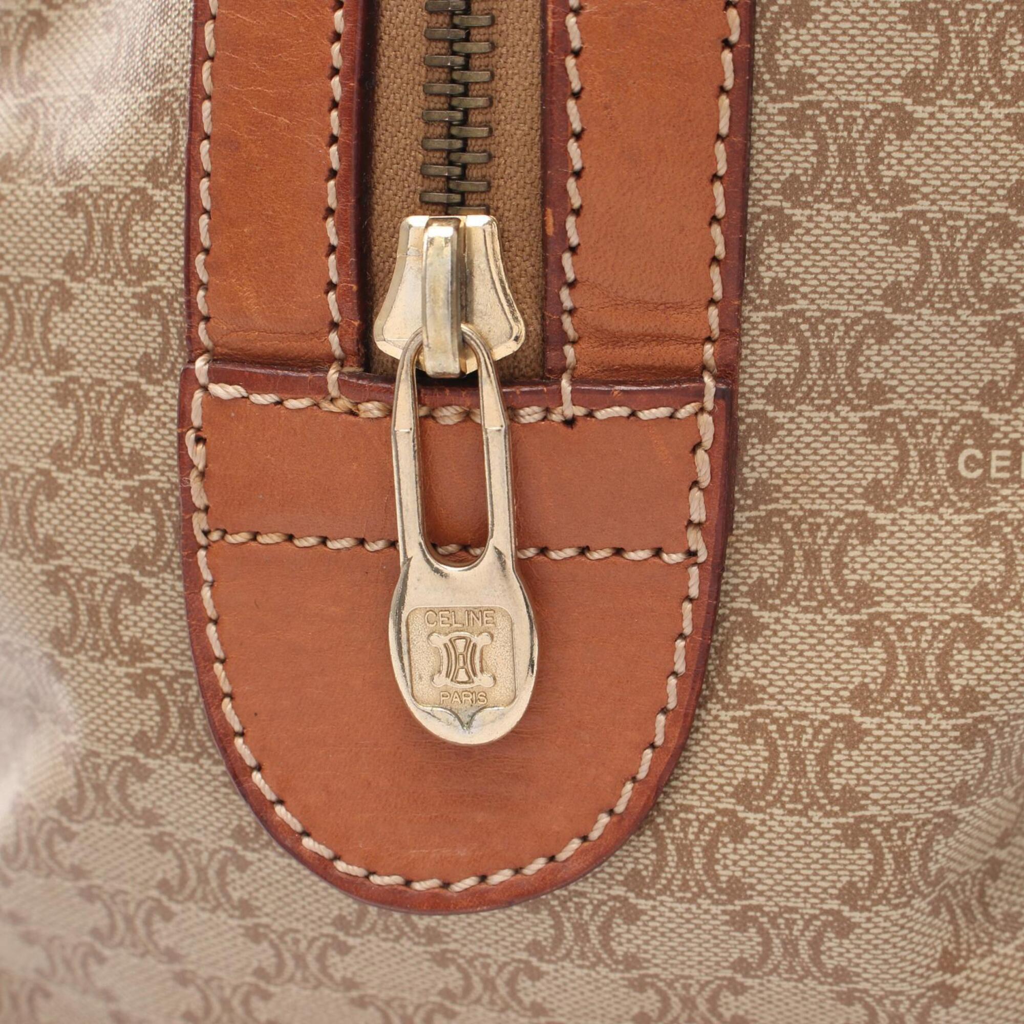 Celine Beige Brown Coated Canvas Leather Boston Bag Handbag (Pre-Owned)