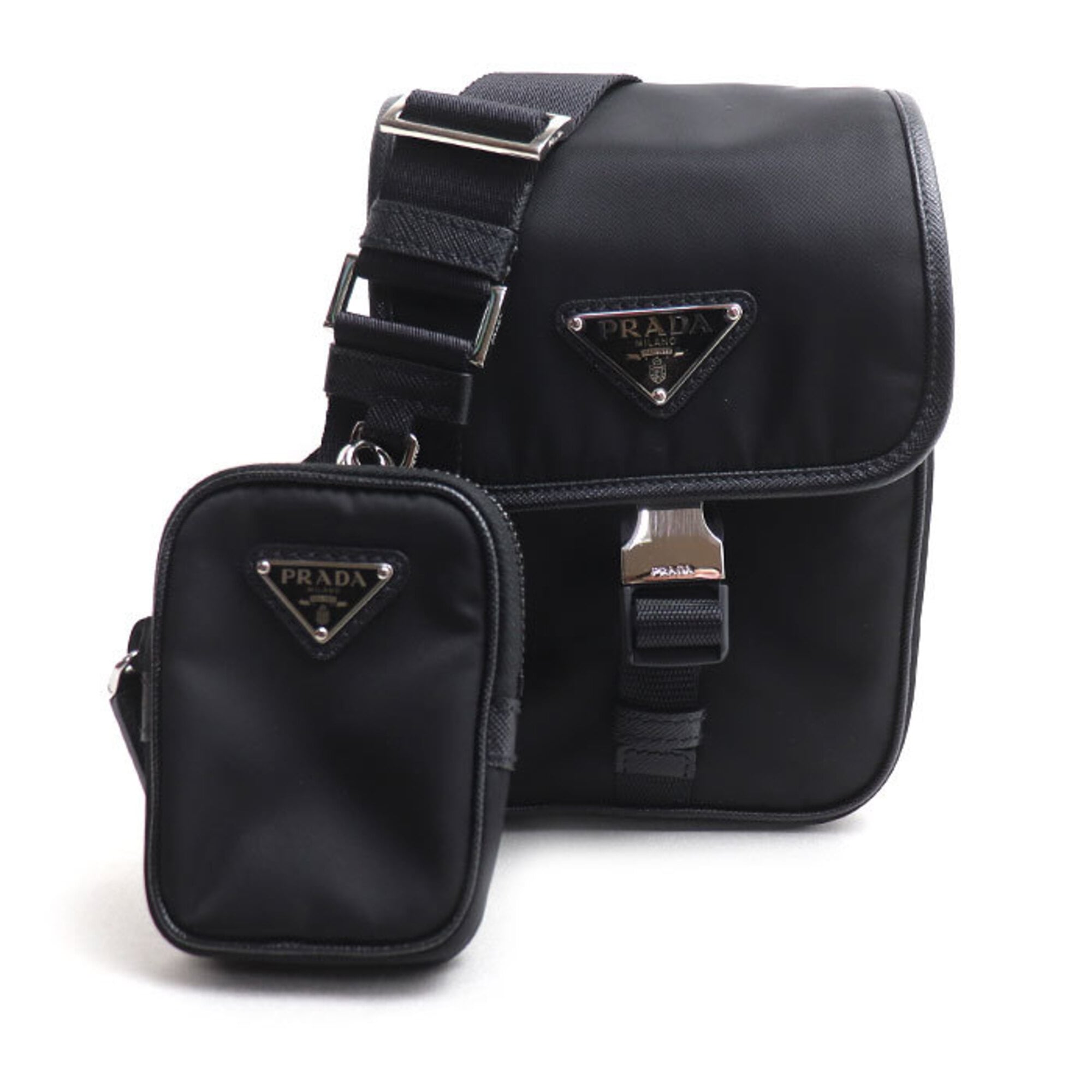 Prada Black Nylon Leather Pouch Shoulder Bag (Pre-Owned)