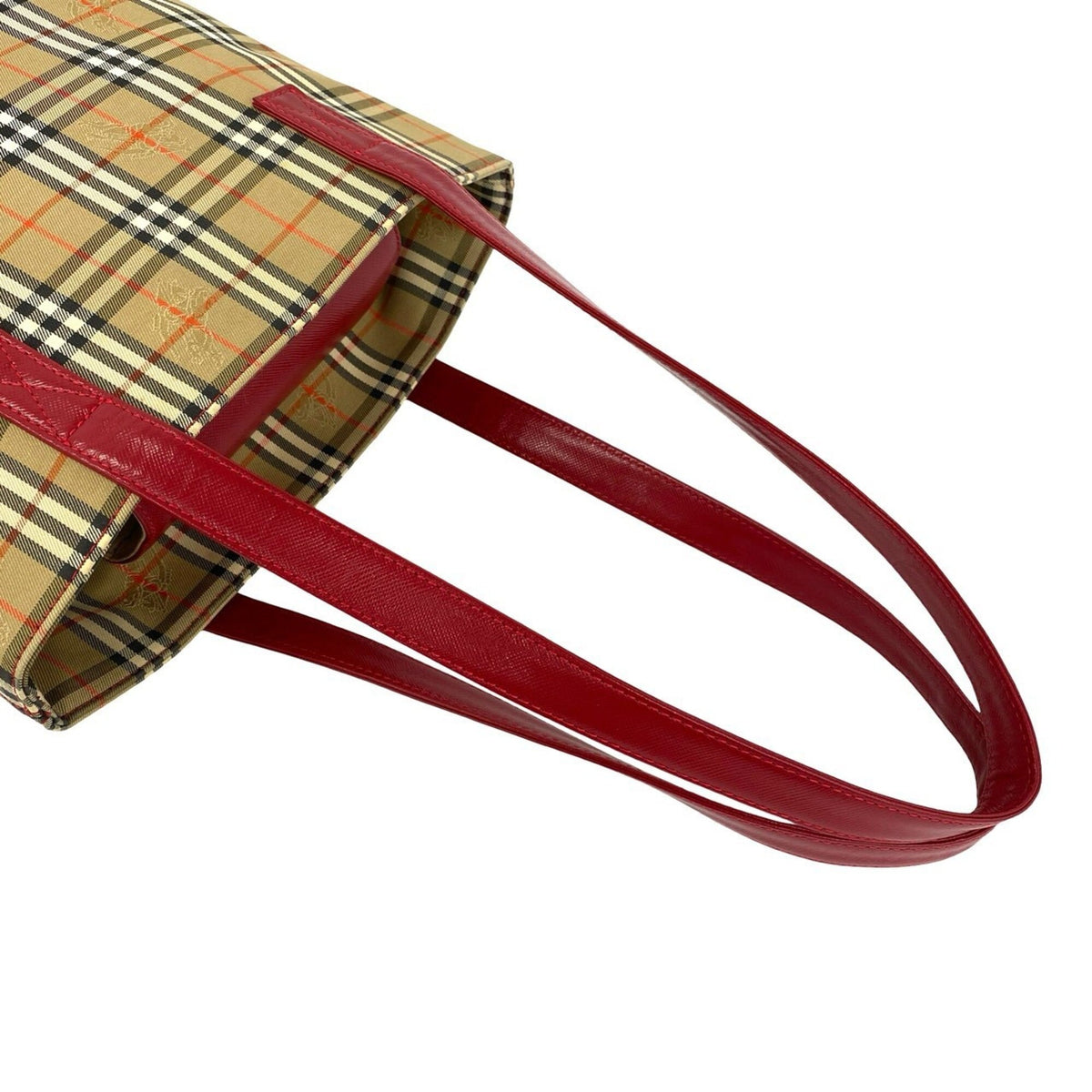 Burberry Beige Red Color Canvas Leather Shoulder Bag Tote Bag (Pre-Owned)
