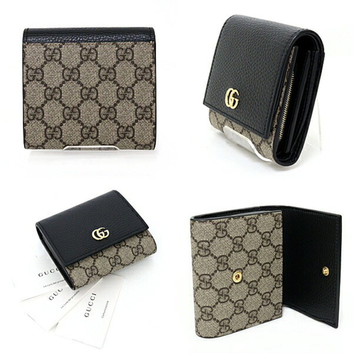 Gucci Beige Black Gg Supreme Canvas Leather Coin Purse/Coin Case (Pre-Owned)