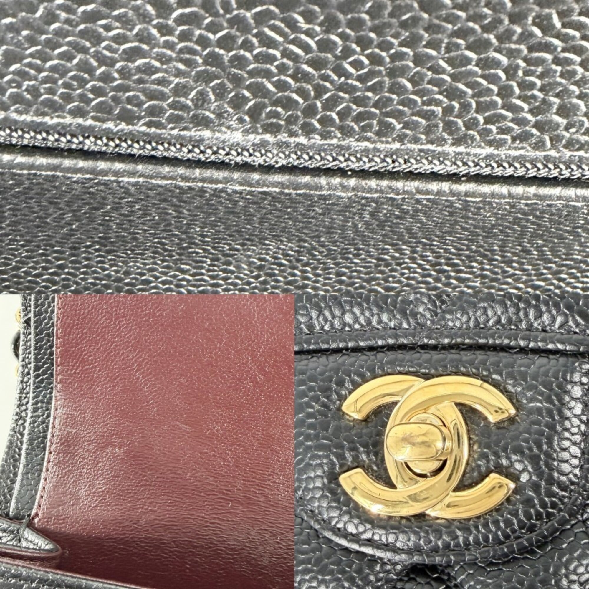 Chanel Black White Grained Calfskin Shoulder Bag (Pre-Owned)