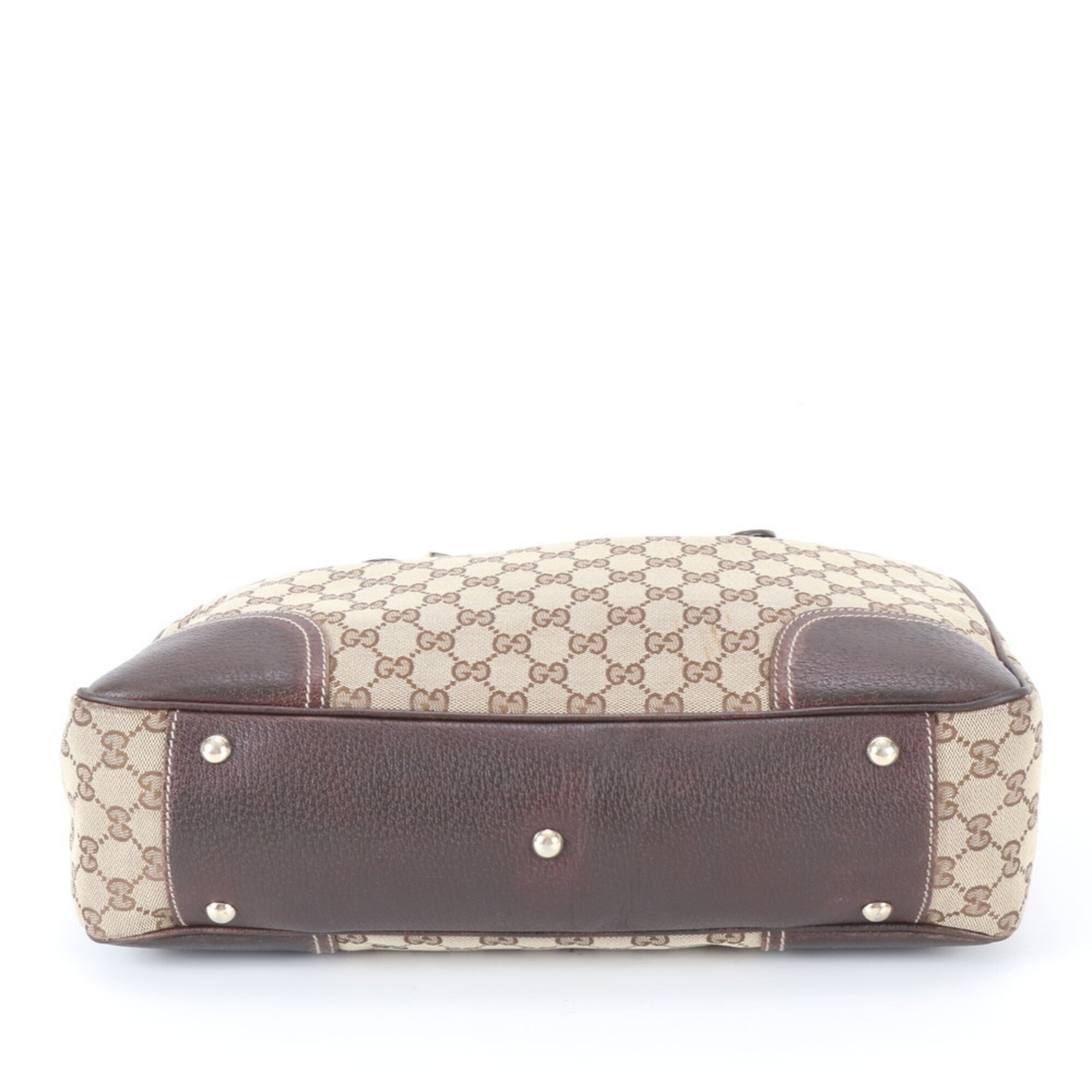 Gucci Gg Canvas Brown Leather Canvas Handbag Tote Bag (Pre-Owned)