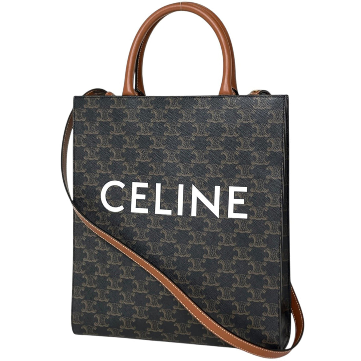 Celine Cabas Brown Coated Canvas Leather Tote Bag (Pre-Owned)