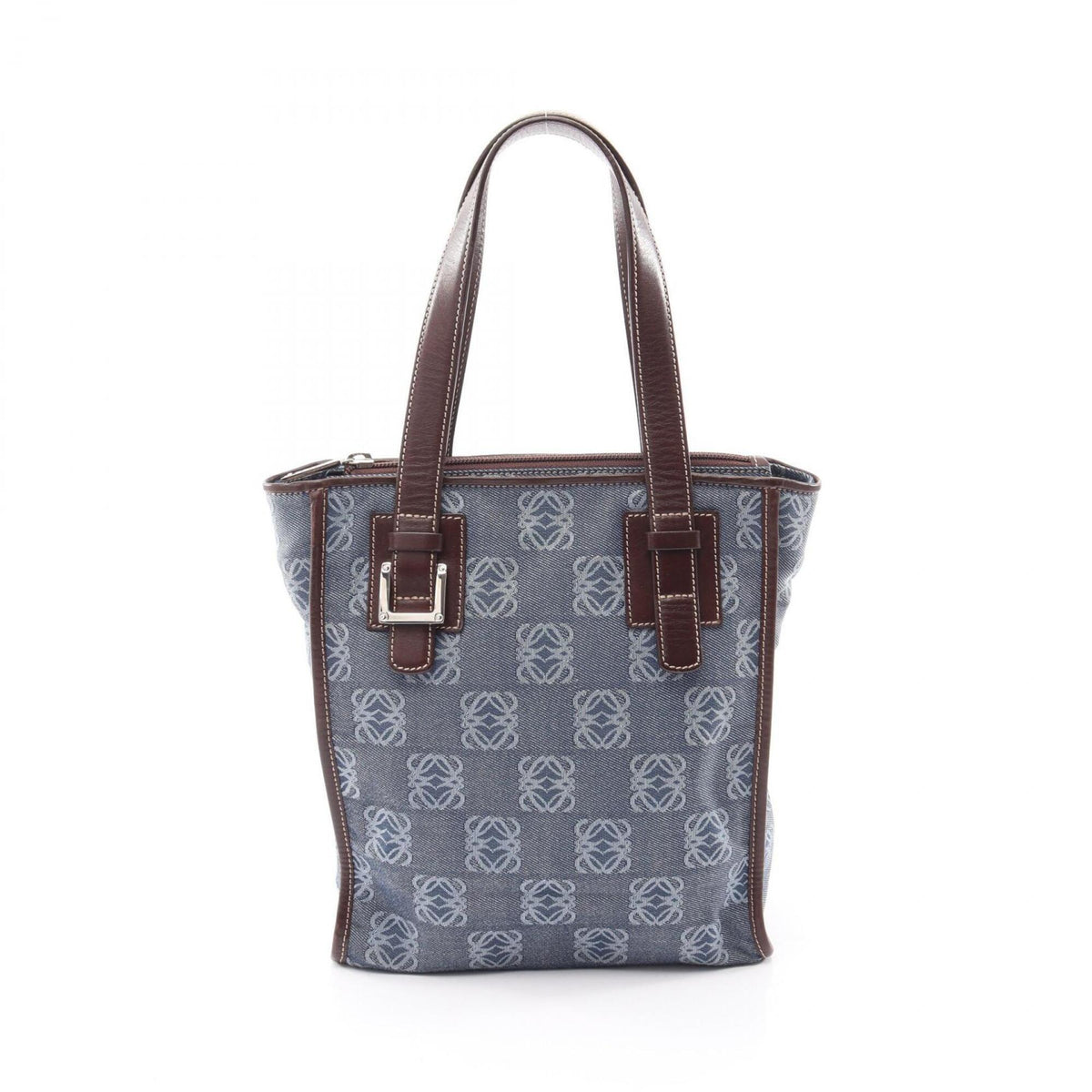 Loewe Brown Navy Canvas Leather Handbag Tote Bag (Pre-Owned)