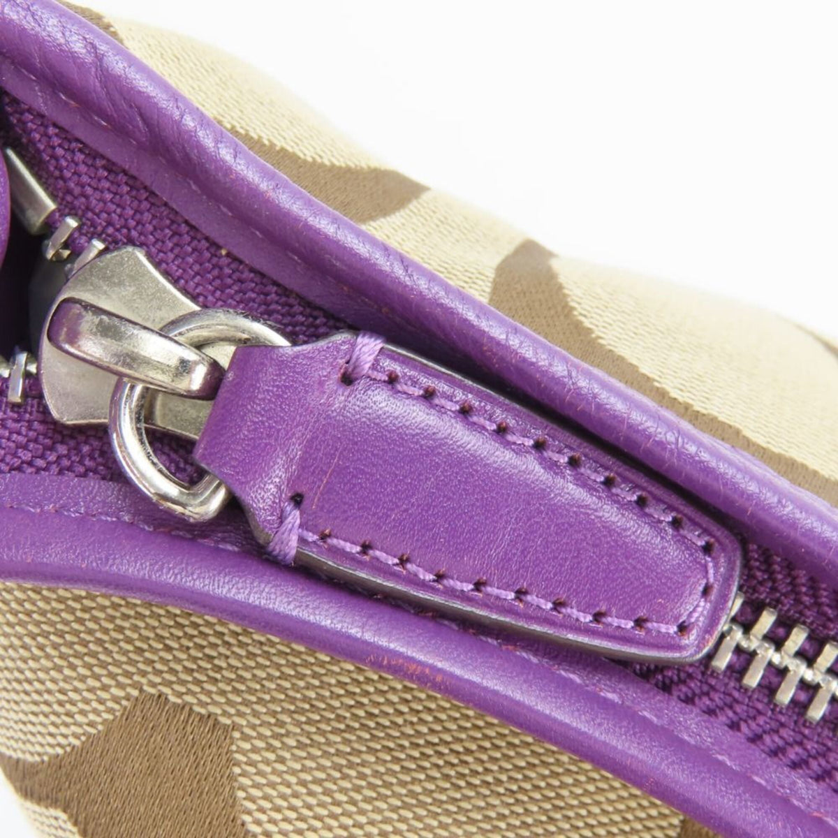 Coach Beige Purple Leather Canvas Shoulder Bag (Pre-Owned)
