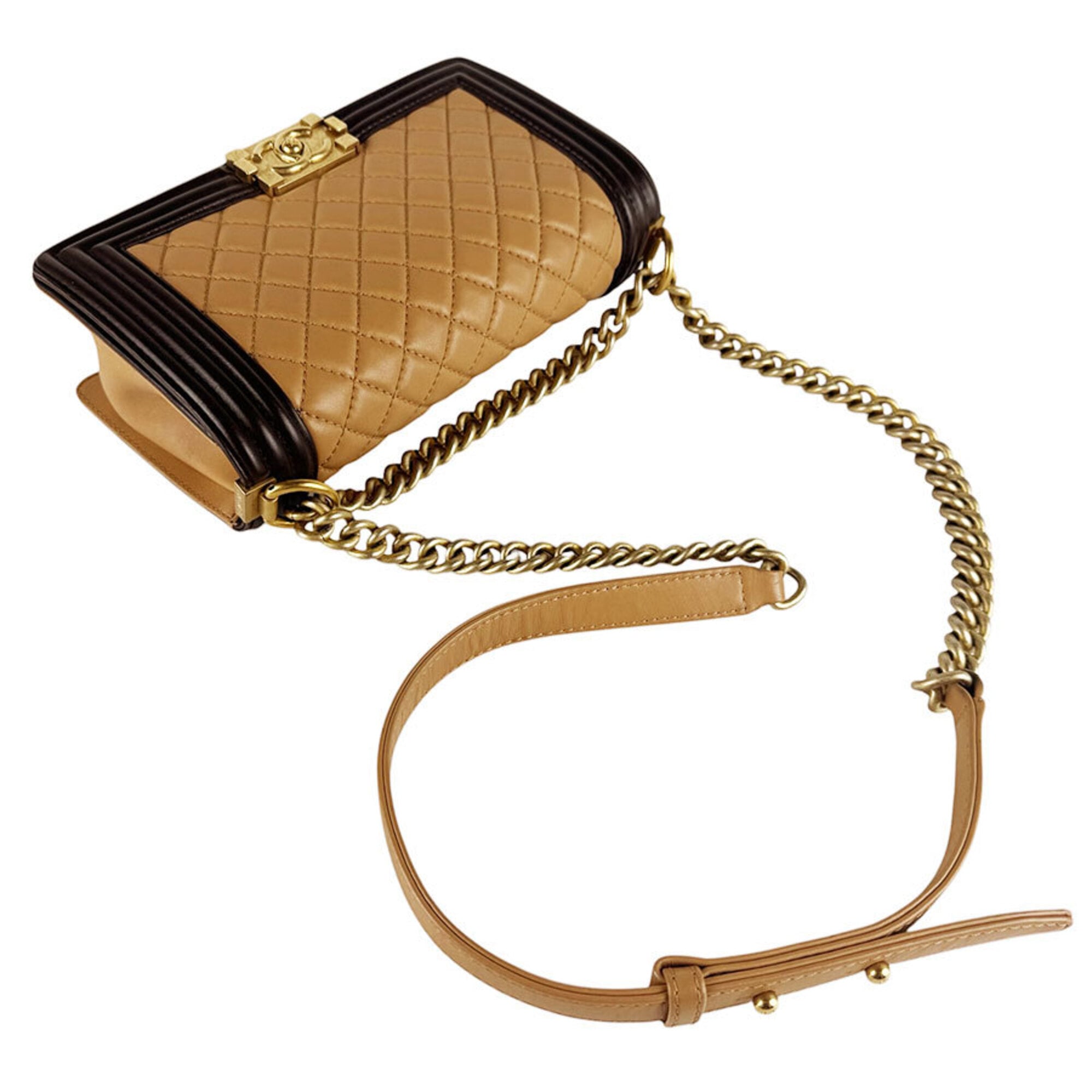 Chanel Beige Brown Leather Shoulder Bag (Pre-Owned)