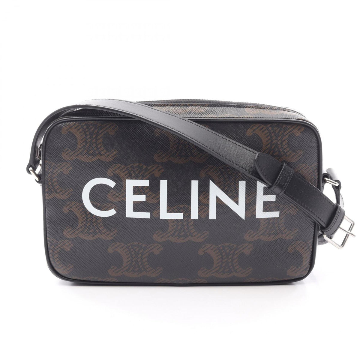 Celine Black Coated Canvas Leather Handbag Messenger Bag Shoulder Bag (Pre-Owned)