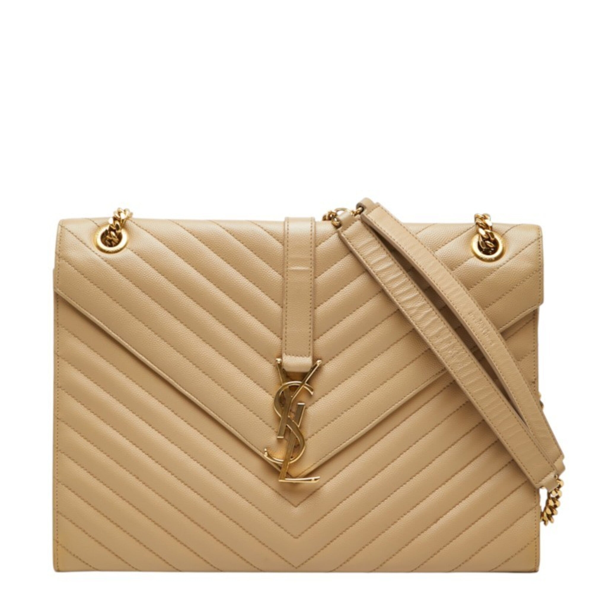 Saint Laurent Beige Gold Leather Shoulder Bag (Pre-Owned)