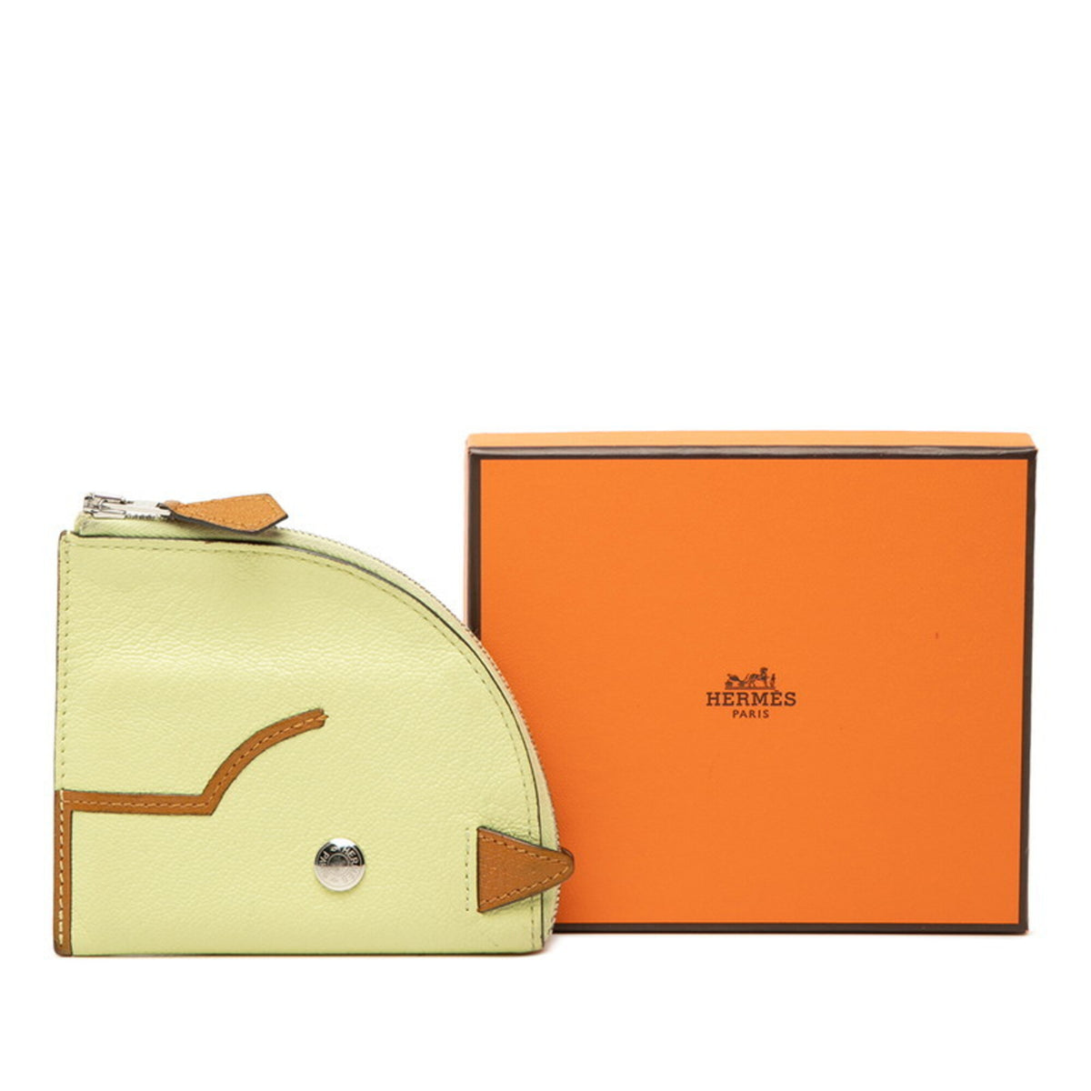 Hermes Brown Yellow Chevre Leather Coin Purse/Coin Case (Pre-Owned)