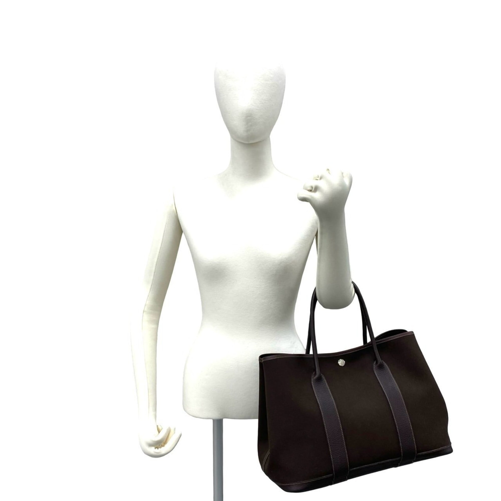 Hermes Brown Toile H Buffalo Leather Handbag (Pre-Owned)