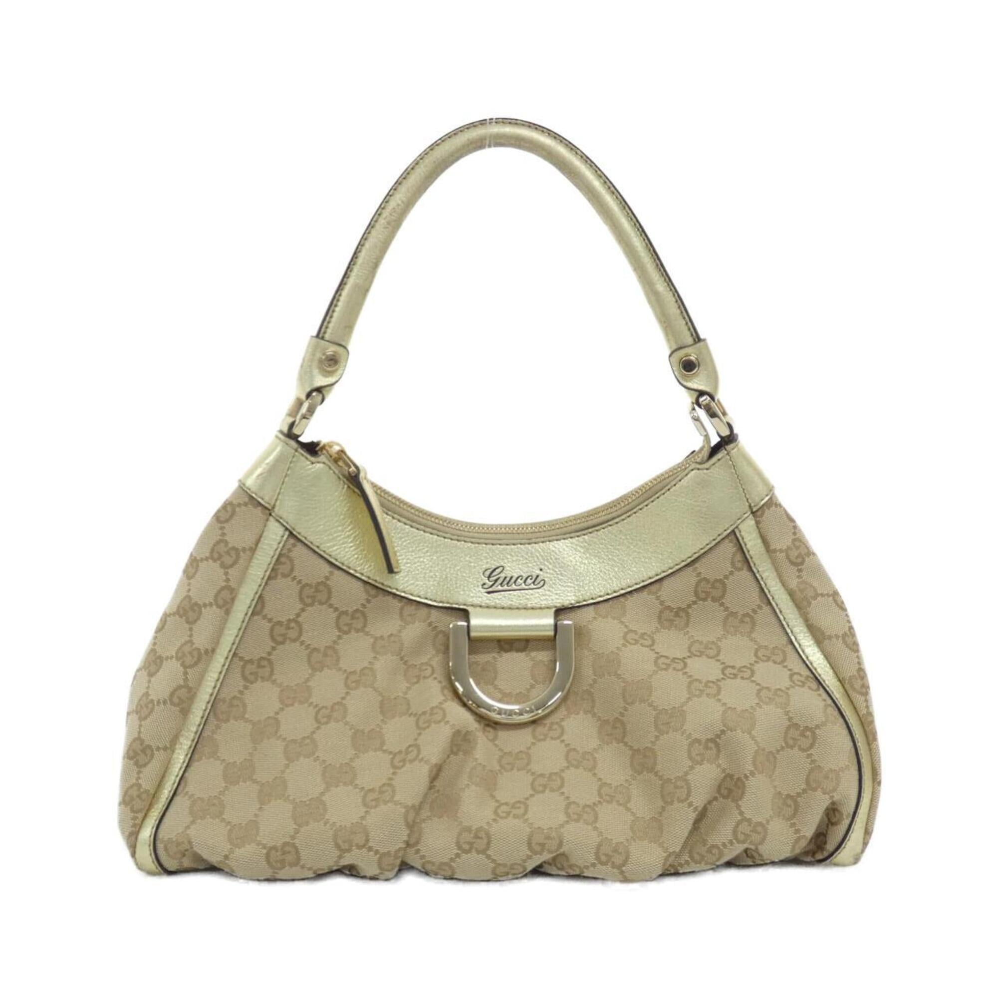 Gucci Beige Metallic Beige Gg Canvas Leather Shoulder Bag (Pre-Owned)