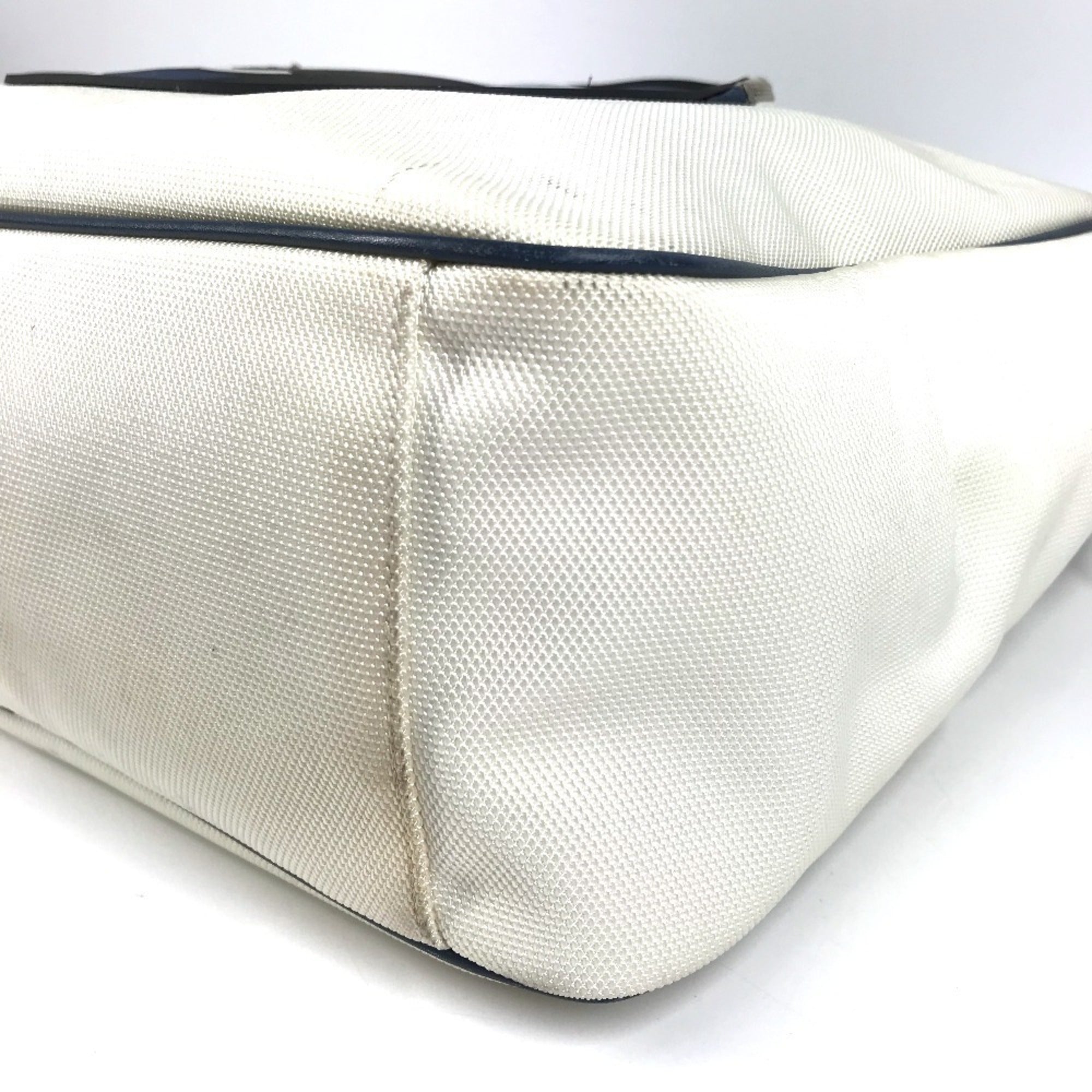 Chanel Blue White Leather Canvas Shoulder Bag Tote Bag (Pre-Owned)