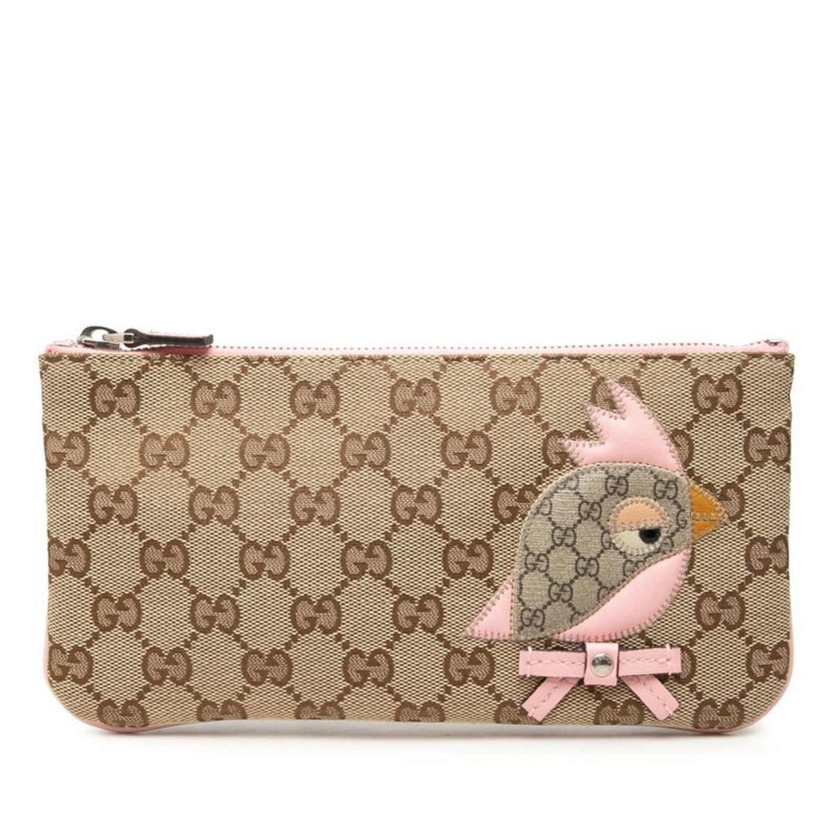 Gucci Beige Pink Canvas Leather Pvc Pouch (Pre-Owned)