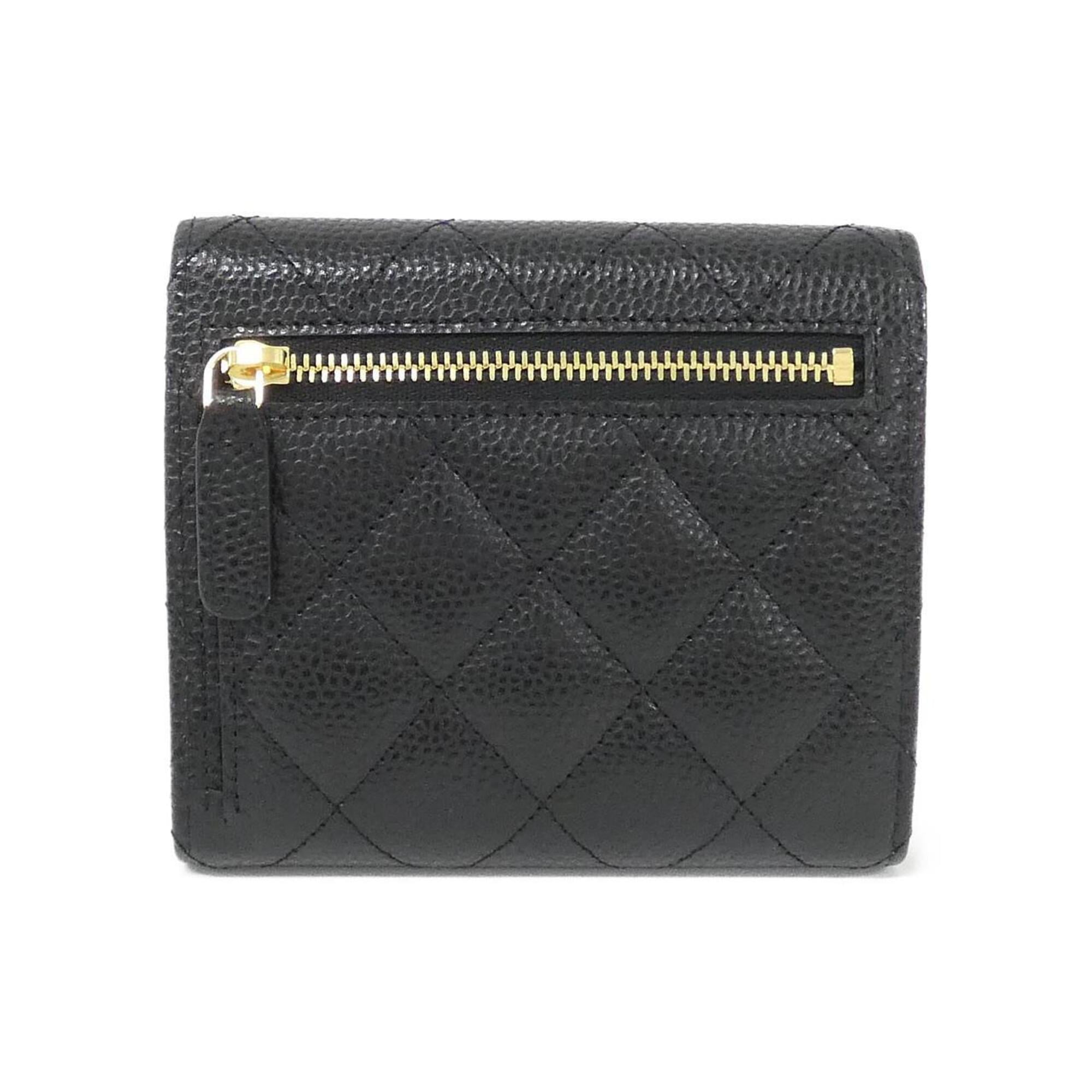 Chanel Black Bordeaux Grained Calfskin Wallet (Tri-Fold) (Pre-Owned)