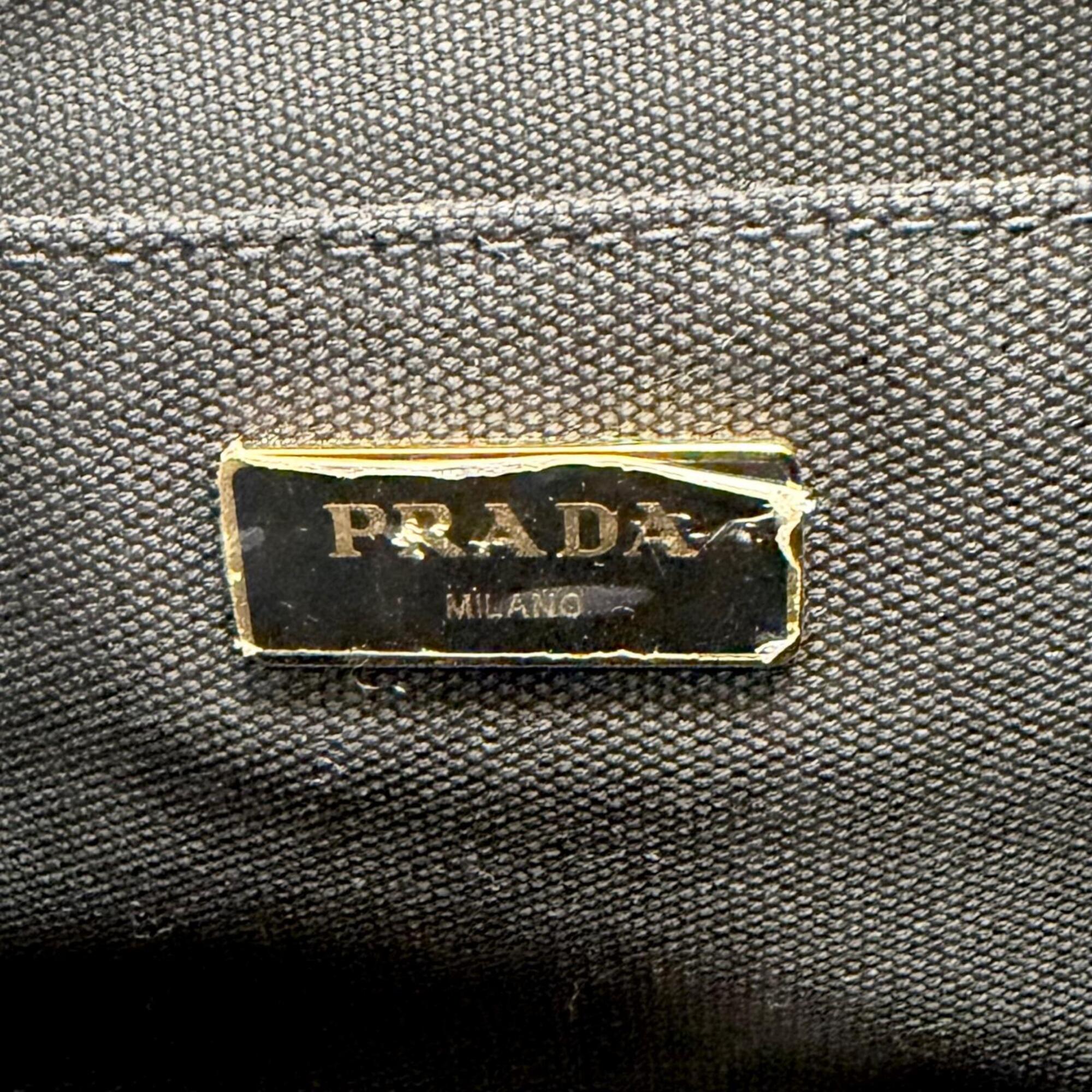 Prada Black Leather Canvas Tote Bag (Pre-Owned)