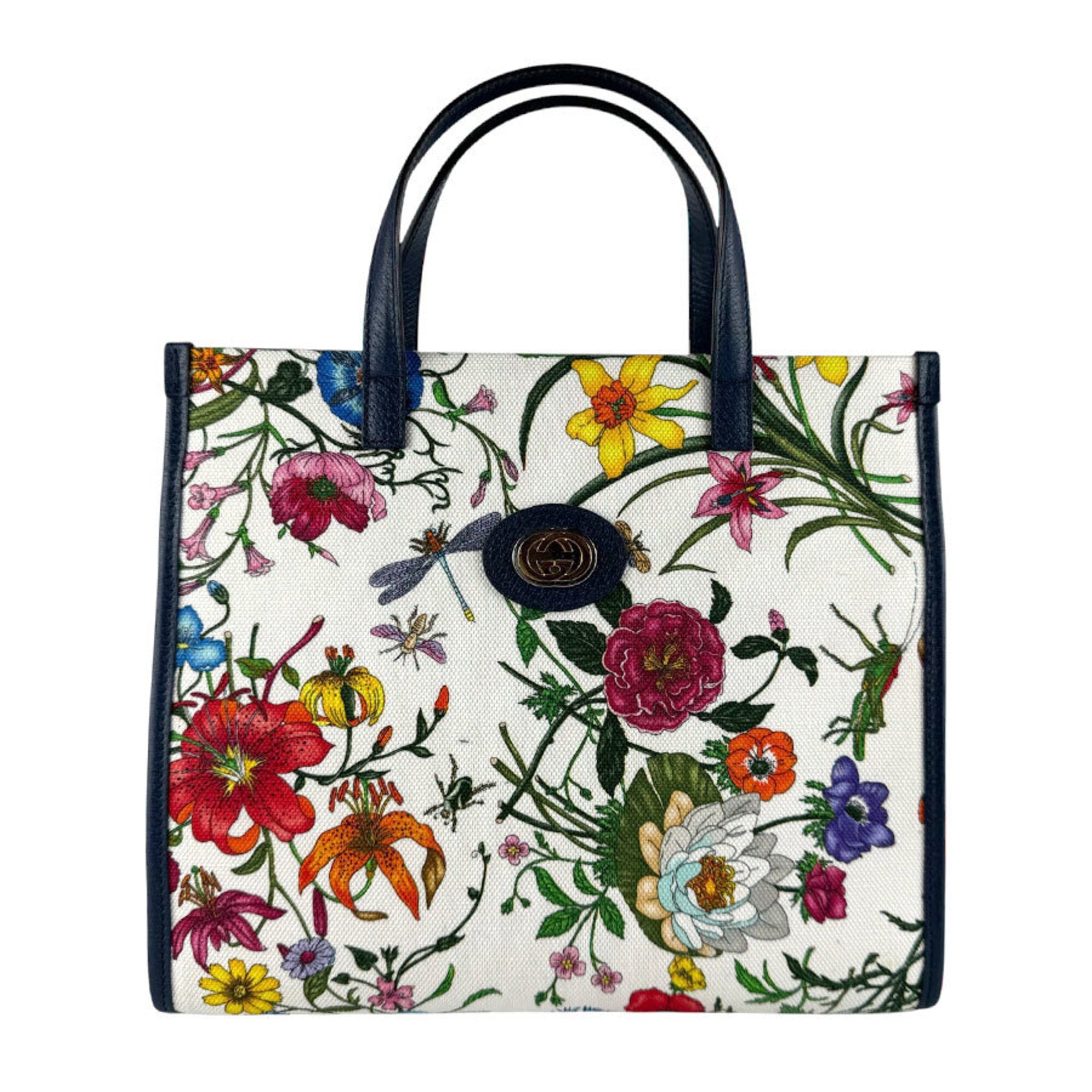 Gucci Multi-Color Navy Canvas Leather Handbag Shoulder Bag (Pre-Owned)