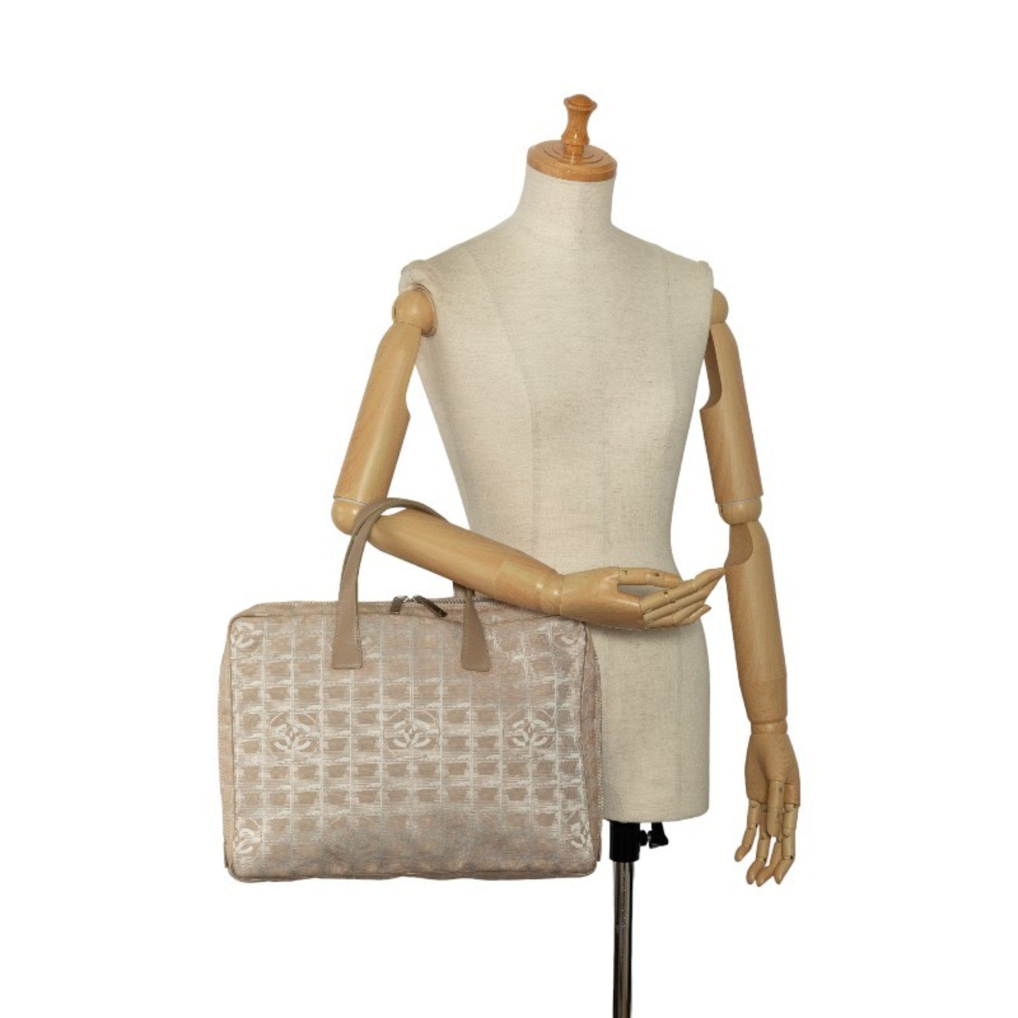 Chanel Beige Canvas Leather Briefcase Handbag (Pre-Owned)