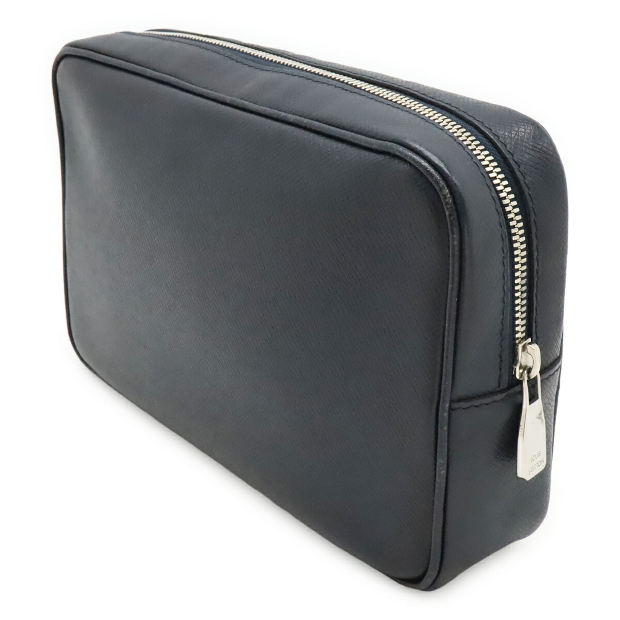 Louis Vuitton Navy Navy Blue Taiga Leather Leather Clutch Bag Handbag Pochette (Pre-Owned)
