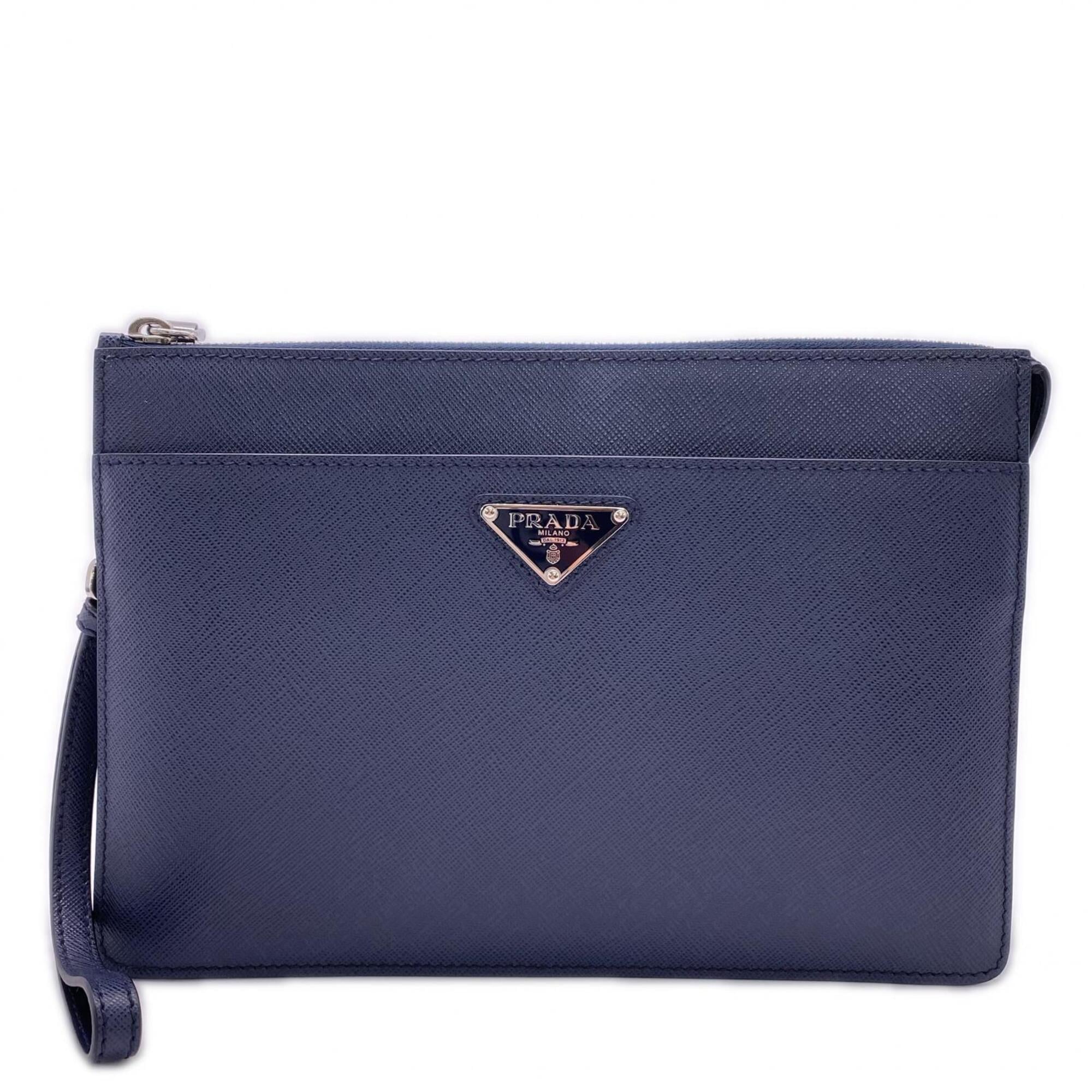 Prada Saffiano Navy Saffiano Pouch (Pre-Owned)