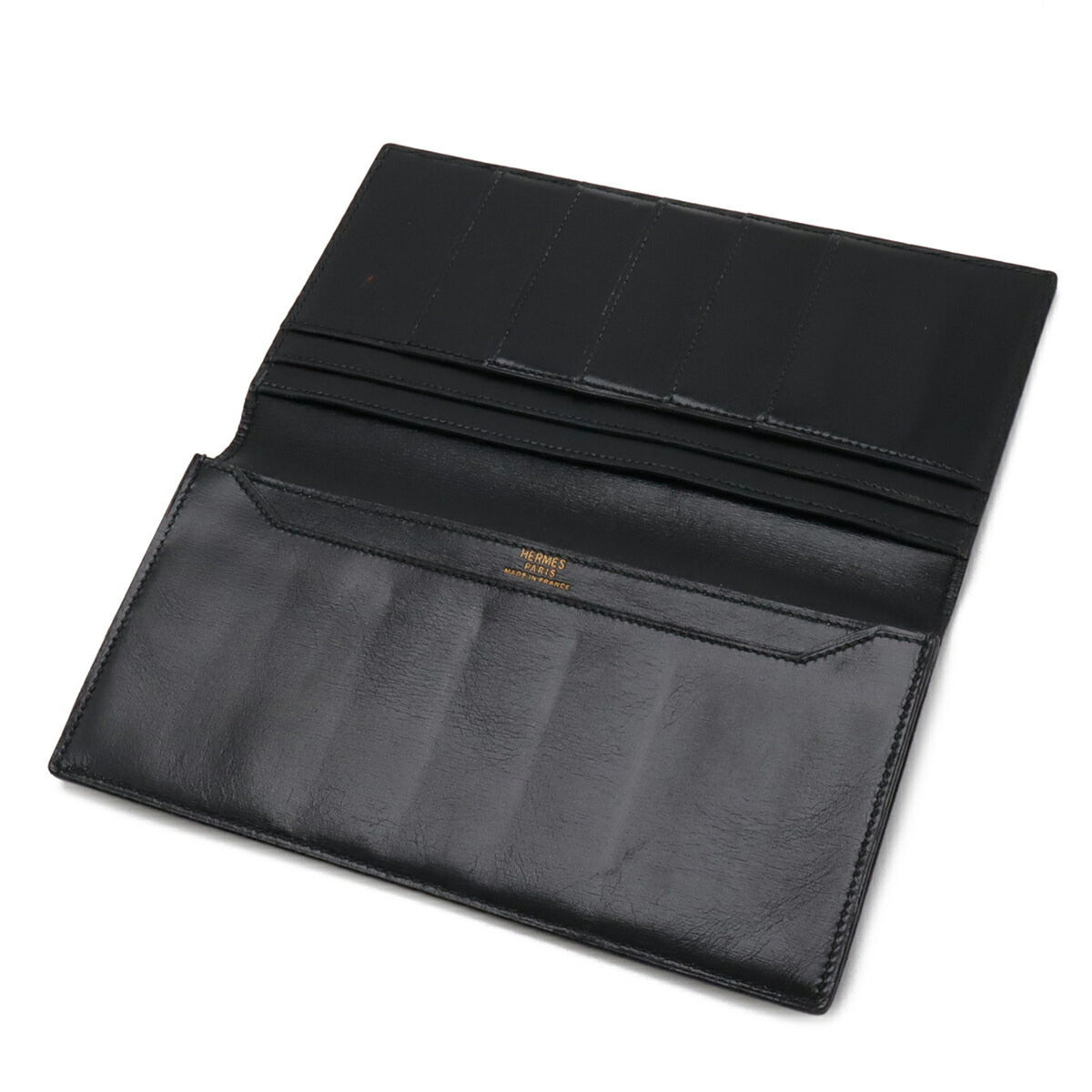 Hermes Osaka Black Box Calf Leather Long Wallet (Bi-Fold) (Pre-Owned)