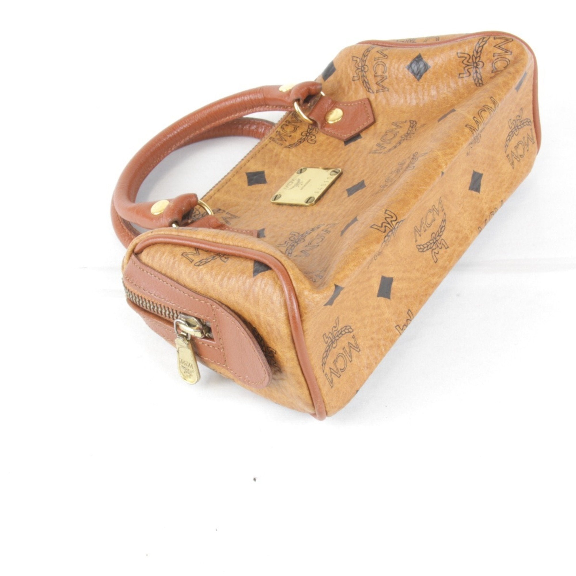 Mcm Visetos Brown Leather Boston Bag (Pre-Owned)