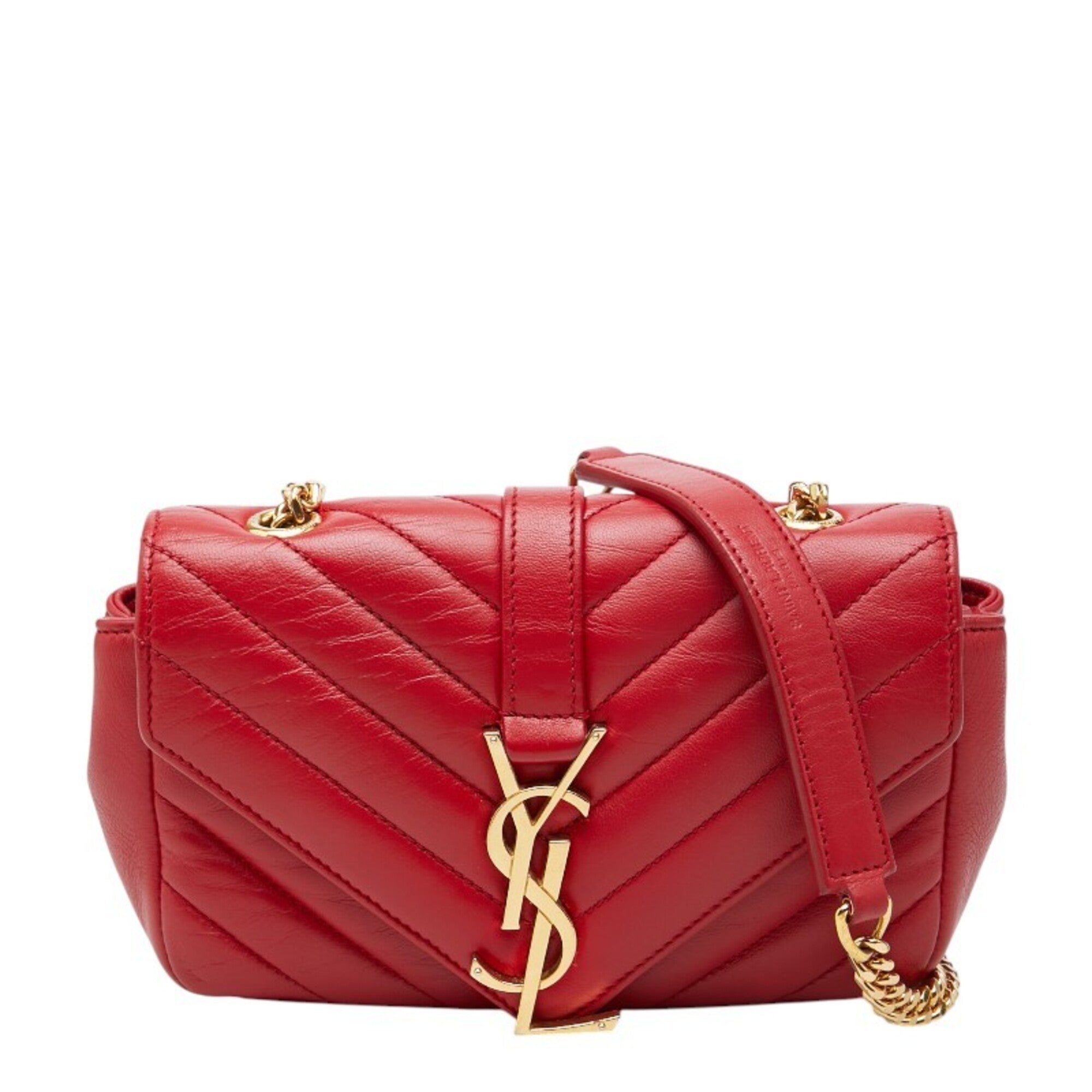 Saint Laurent Gold Red Color Leather Shoulder Bag (Pre-Owned)